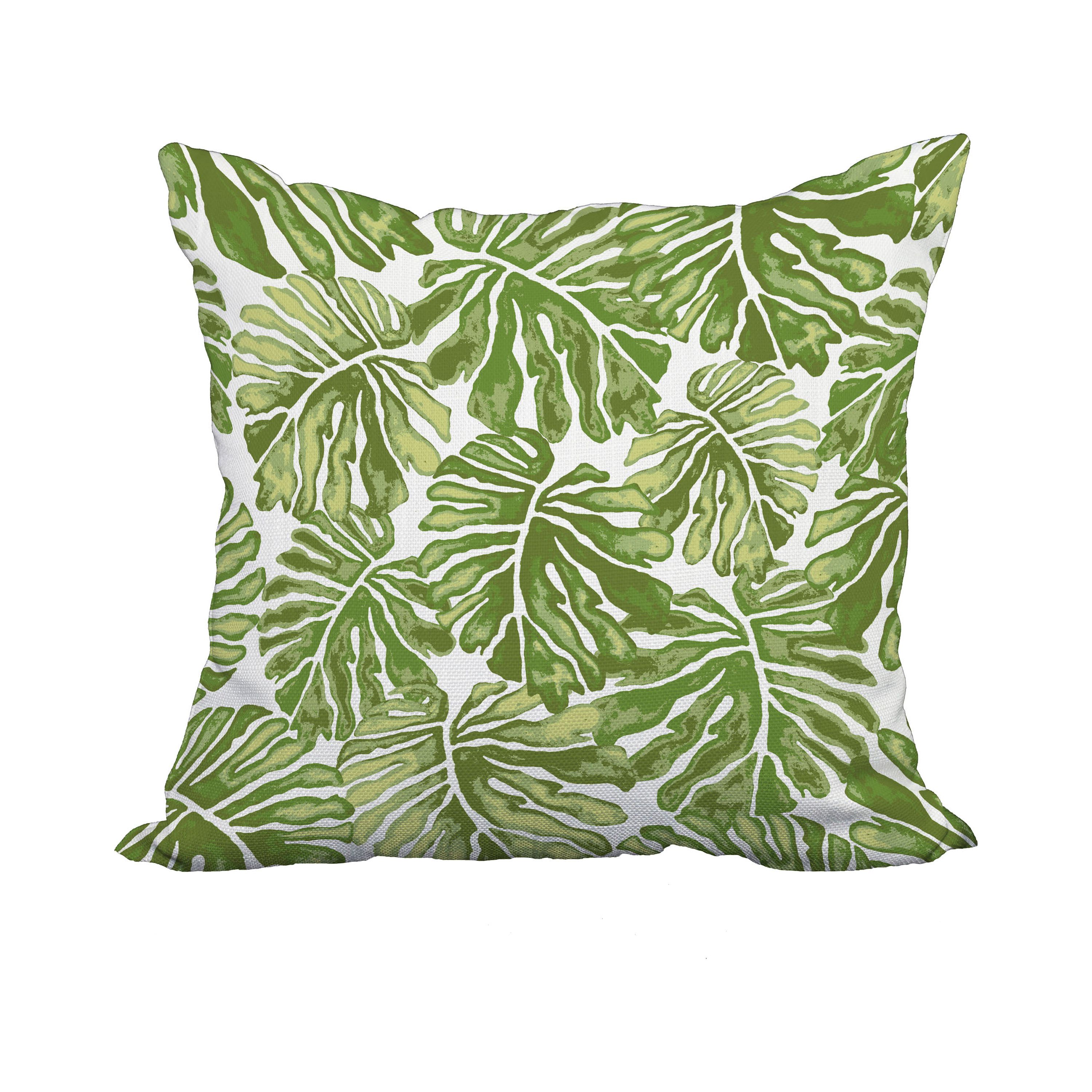 20 x 20 Inch Green Floral Print Decorative Polyester Throw Pillow with a Linen Texture
