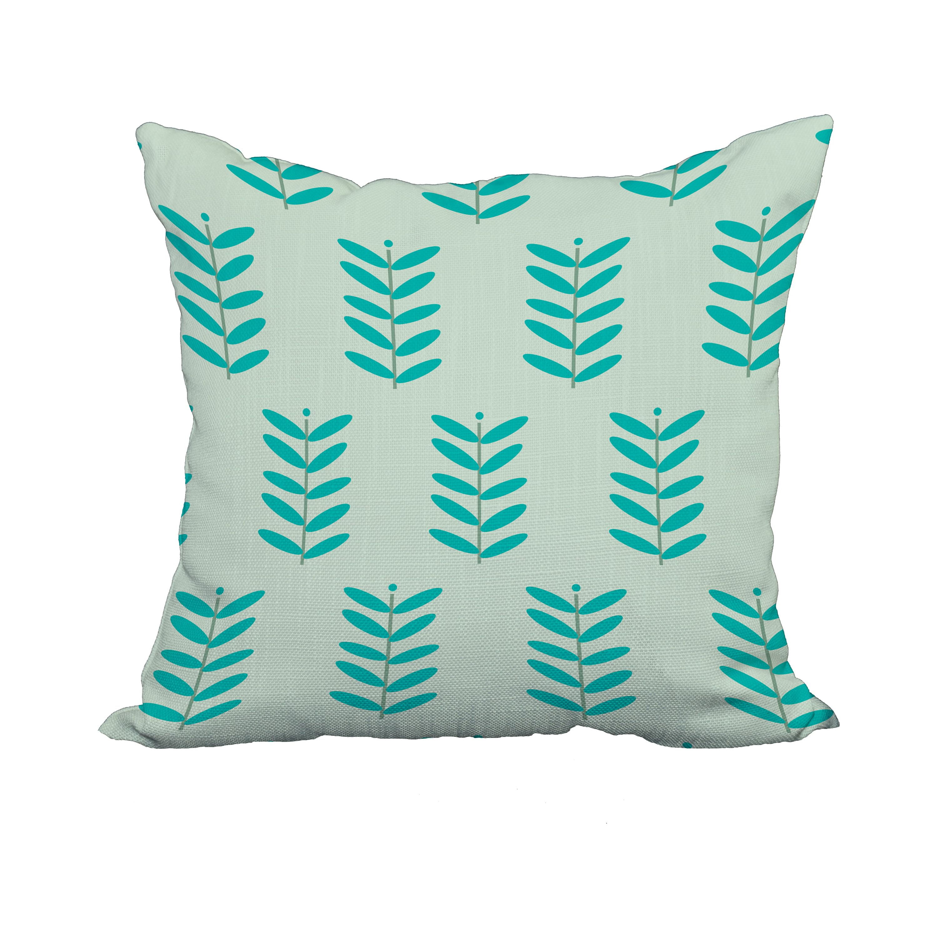 20 x 20 Inch Green Floral Print Decorative Polyester Throw Pillow with a Linen Texture