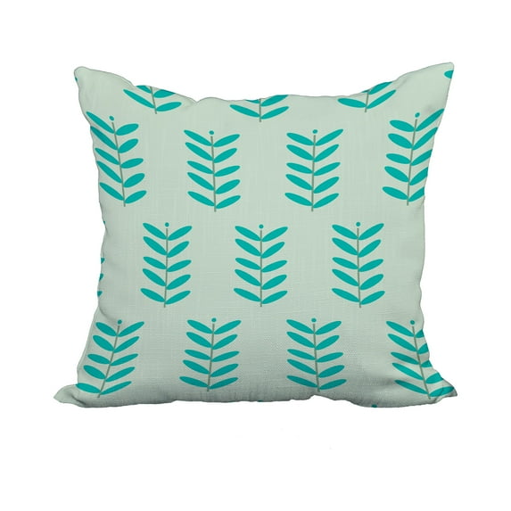 20 x 20 Inch Green Floral Print Decorative Polyester Throw Pillow with a Linen Texture