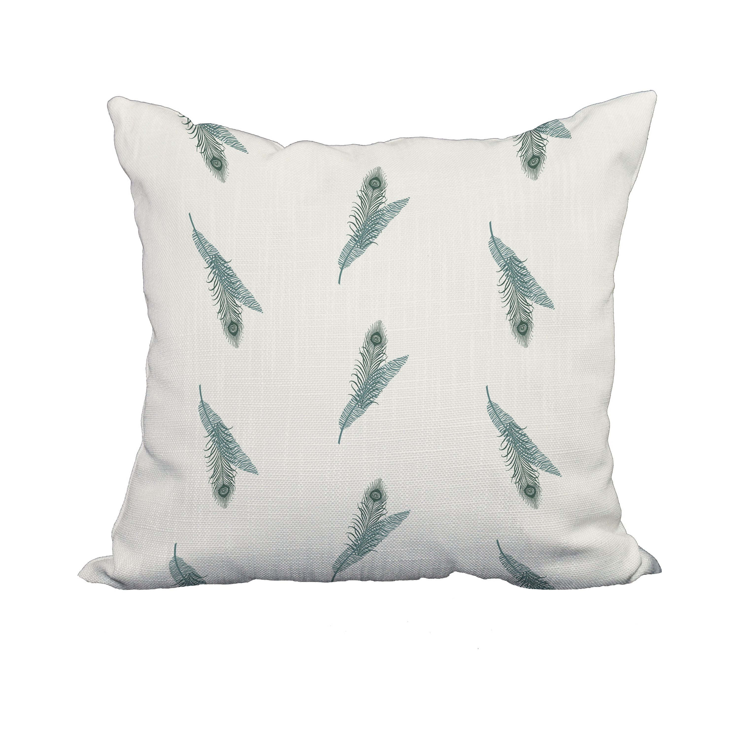 20 x 20 Inch Green Floral Print Decorative Polyester Throw Pillow with a Linen Texture