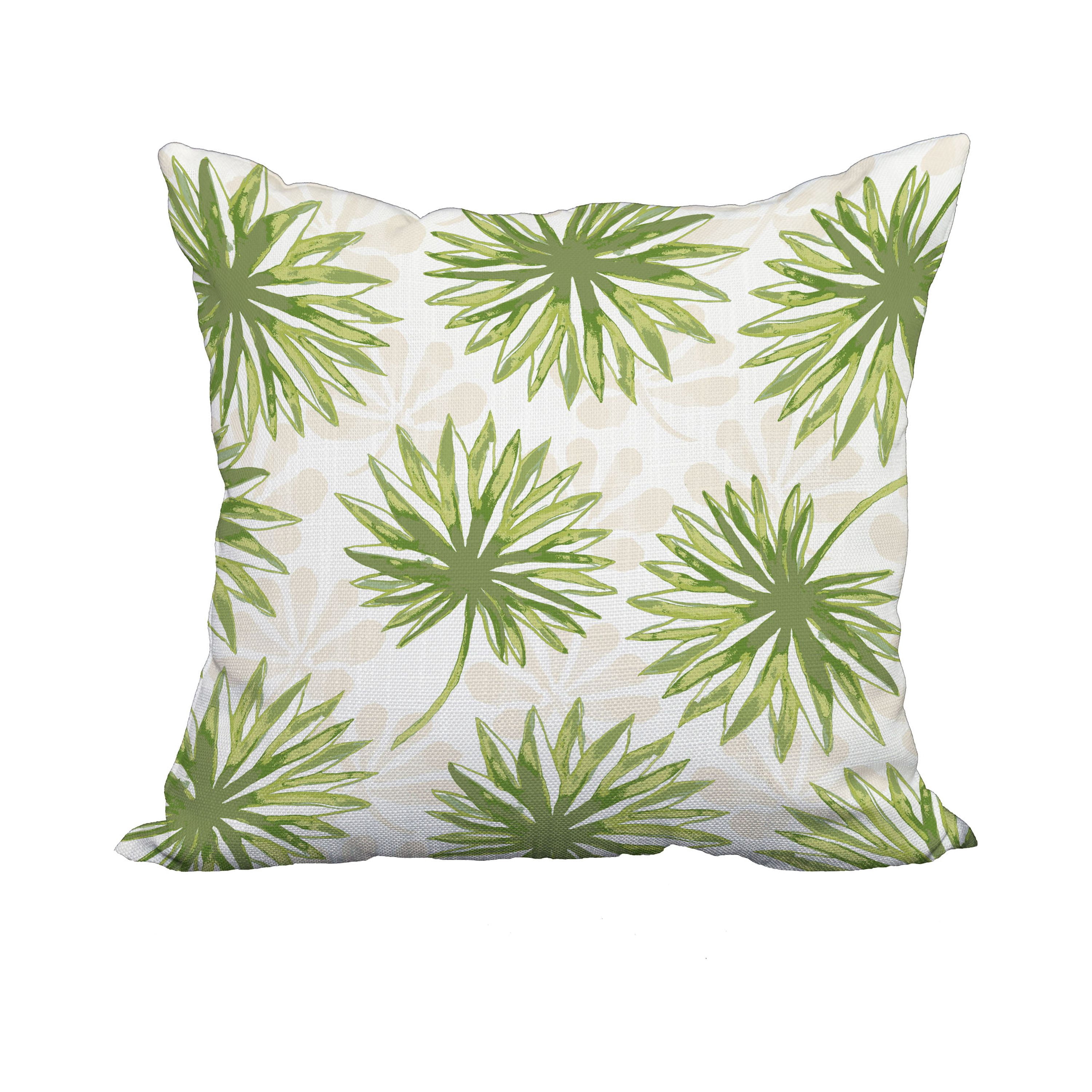 20 x 20 Inch Green Floral Print Decorative Polyester Throw Pillow with a Linen Texture