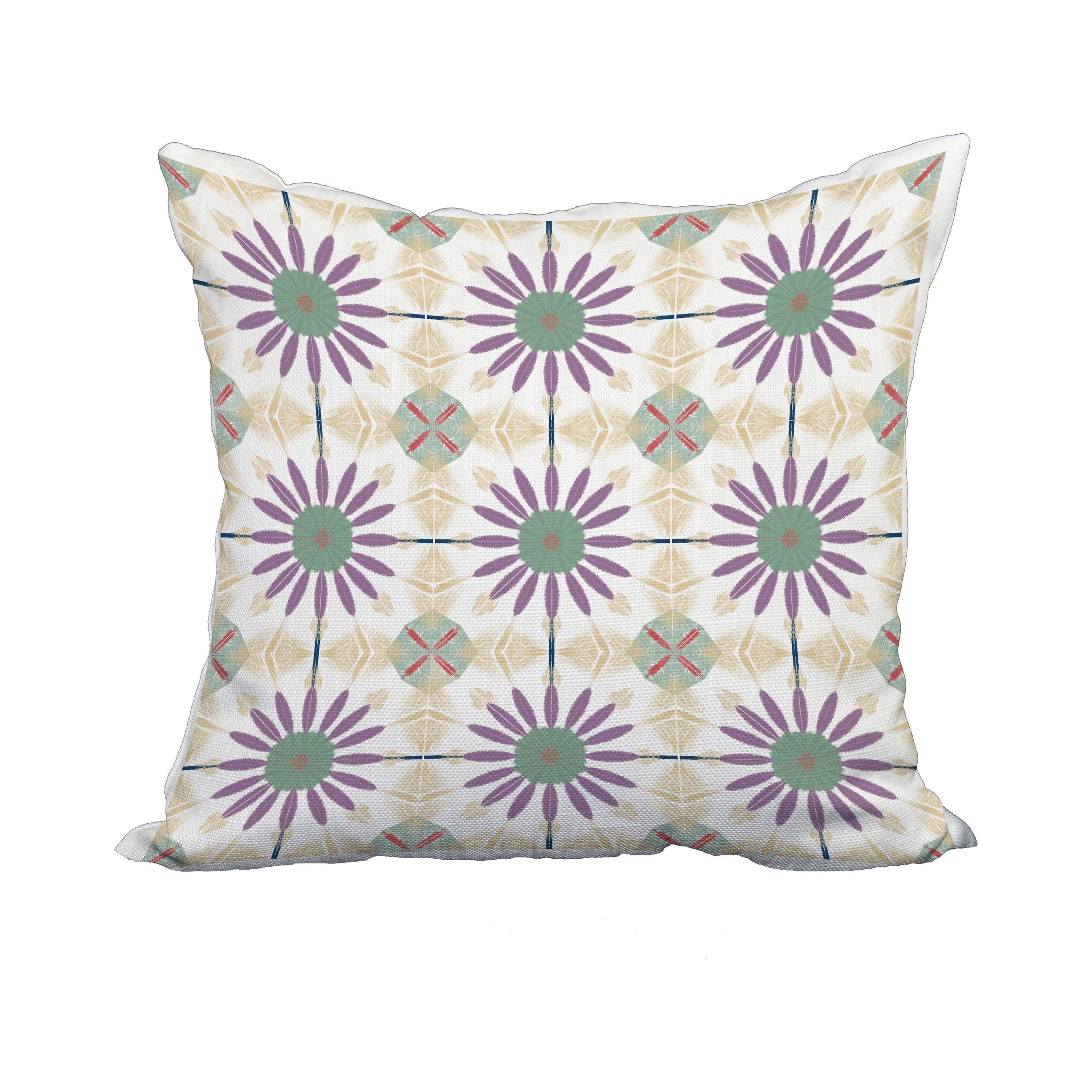 20 x 20 Inch Green Geometric Print Decorative Polyester Throw Pillow with a Linen Texture