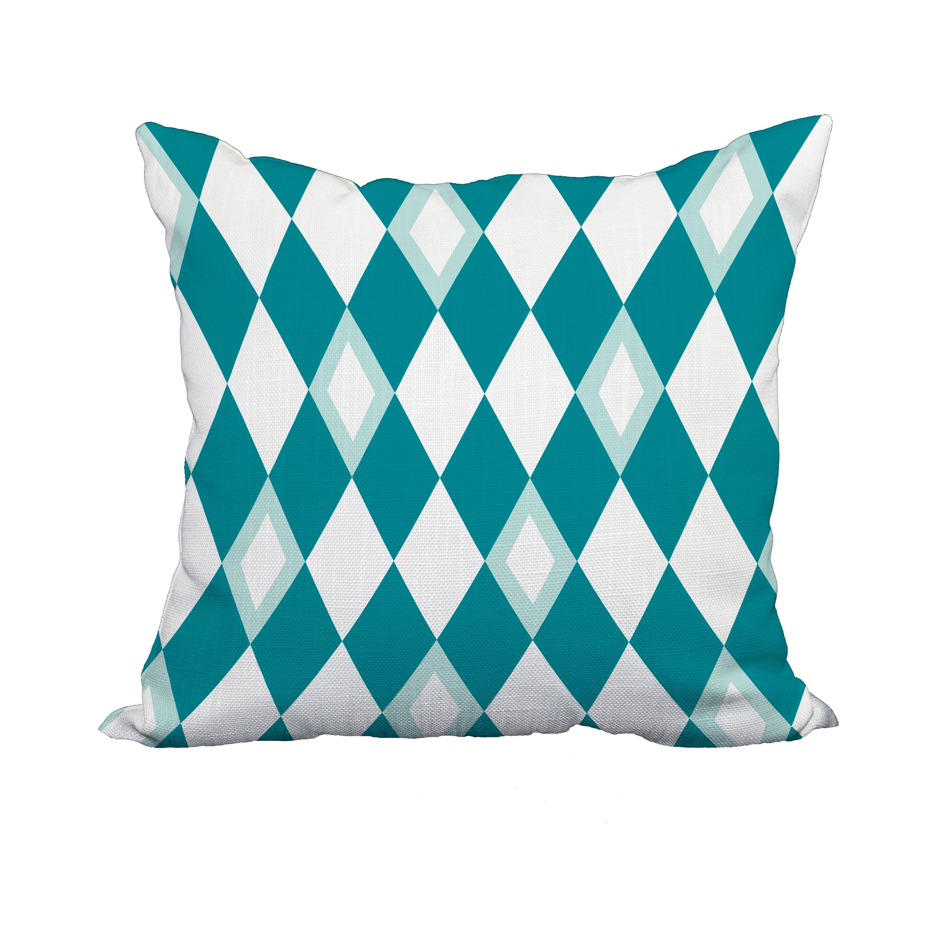 20 x 20 Inch Harlequin Blue Geometric Print Decorative Polyester Throw Pillow with Linen Texture