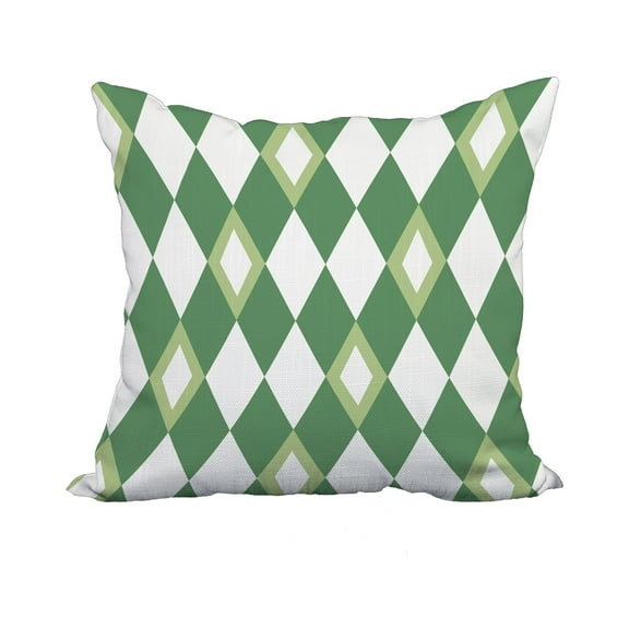 20 x 20 Inch Harlequin Green Geometric Print Decorative Polyester Throw Pillow with Linen Texture