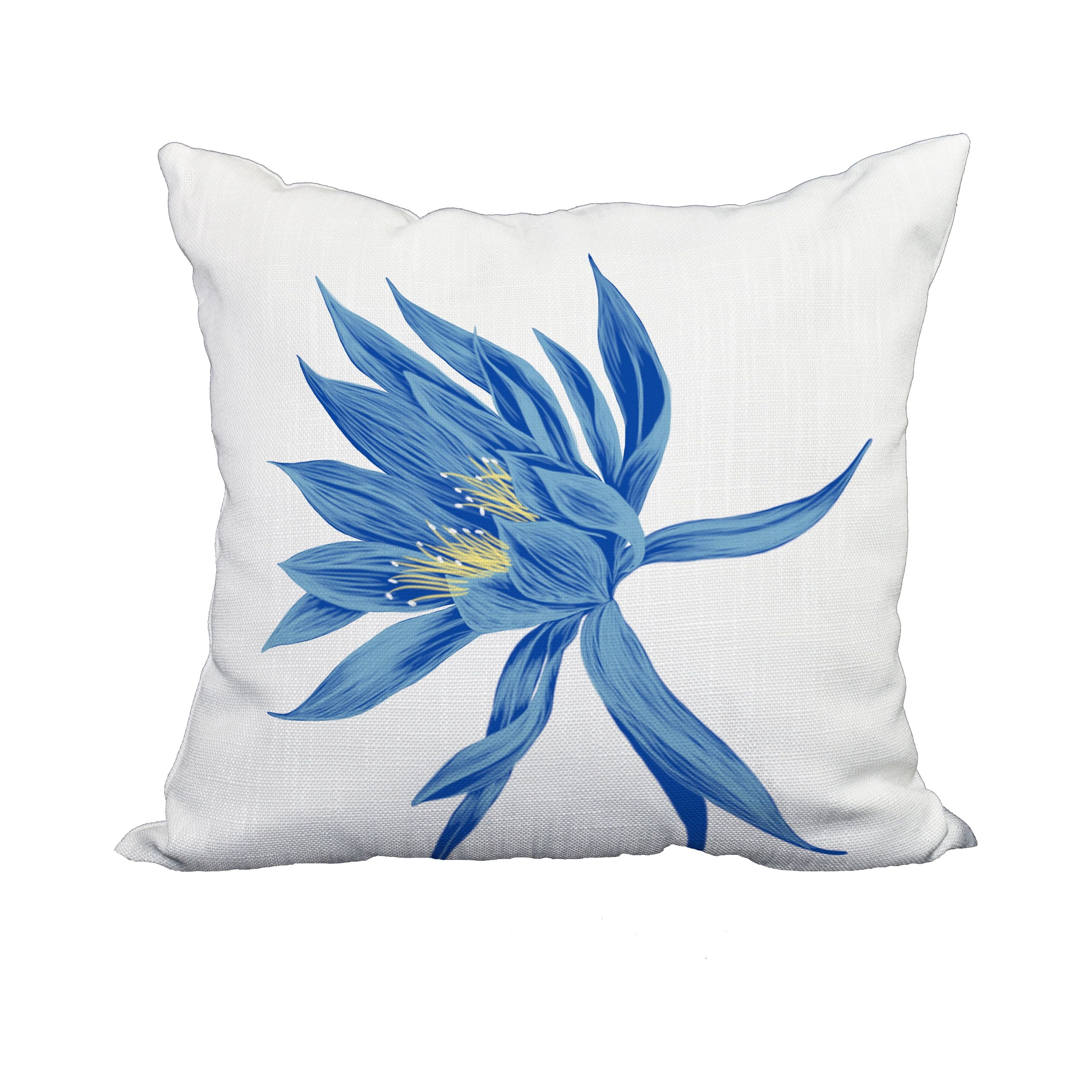 20 x 20 Inch Hojaver Royal Blue Floral Print Decorative Polyester Throw Pillow with Linen Texture
