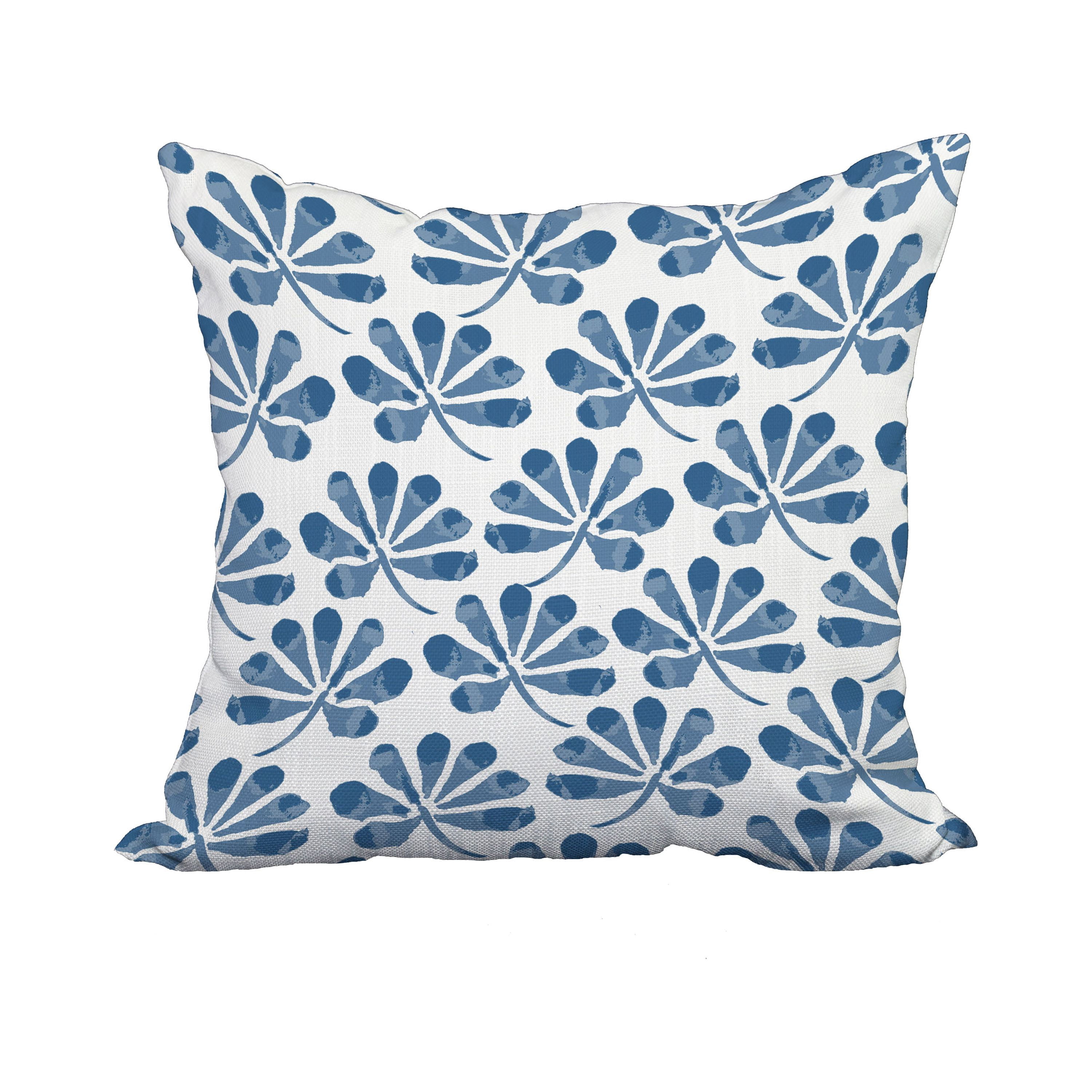 20 x 20 Inch Ina Blue Floral Print Decorative Polyester Throw Pillow with Linen Texture