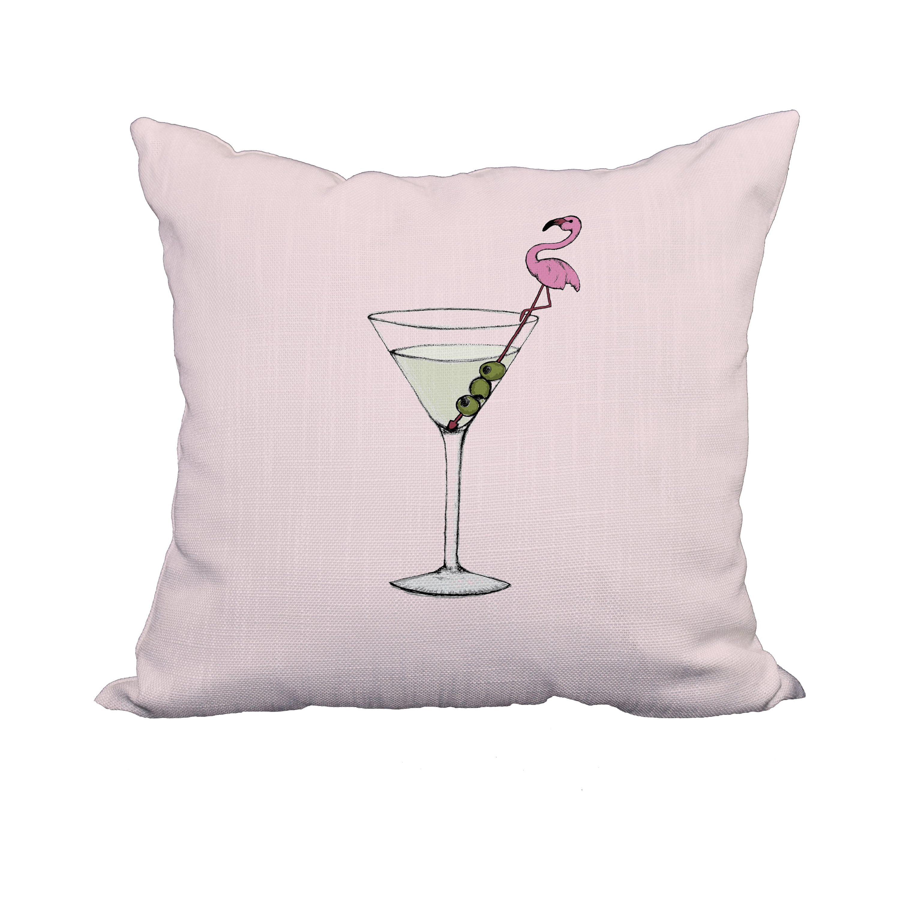20 x 20 Inch Martini Glass Flamingo Pink Geometric Print Decorative Polyester Throw Pillow with Linen Texture
