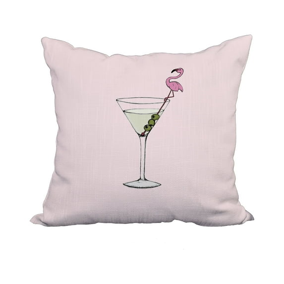 20 x 20 Inch Martini Glass Flamingo Pink Geometric Print Decorative Polyester Throw Pillow with Linen Texture