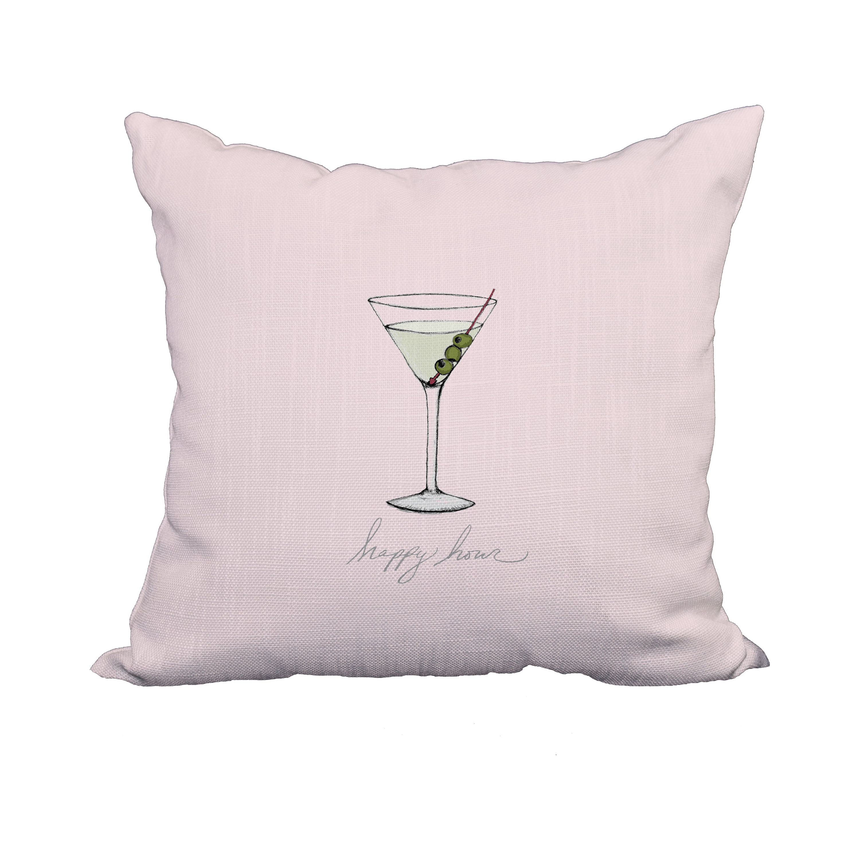 20 x 20 Inch Martini Glass Happy Hour Pink Geometric Print Decorative Polyester Throw Pillow with Linen Texture