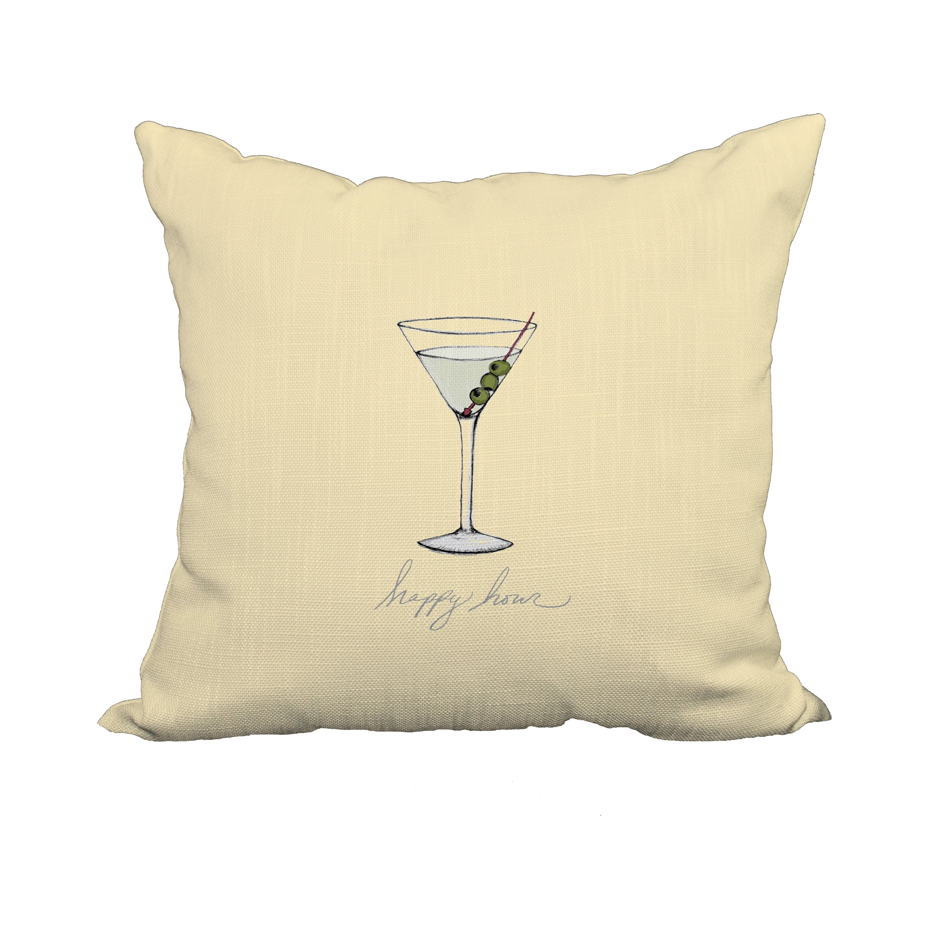 20 x 20 Inch Martini Glass Happy Hour Yellow Geometric Print Decorative Polyester Throw Pillow with Linen Texture