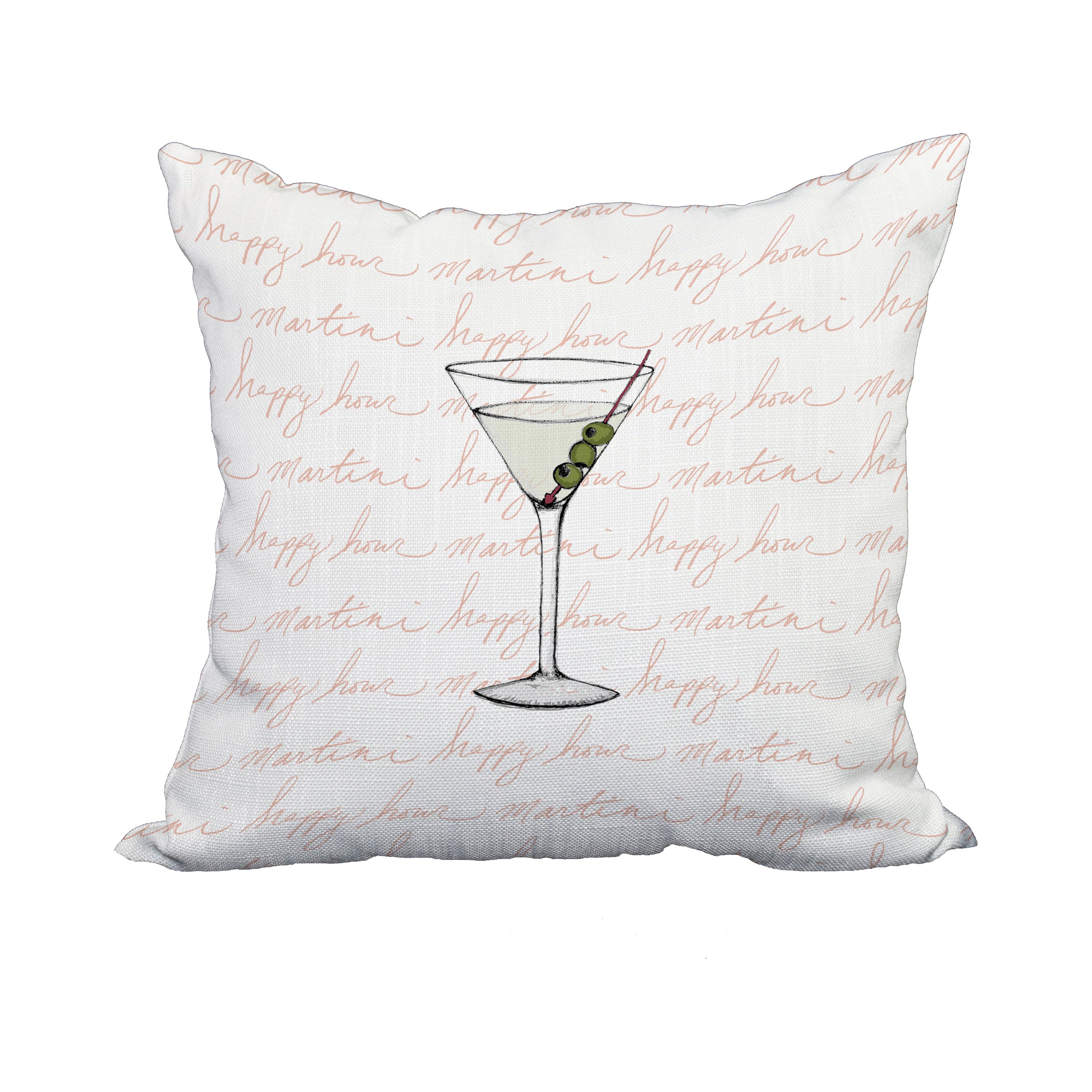 20 x 20 Inch Martini Glass Text Fade Coral Geometric Print Decorative Polyester Throw Pillow with Linen Texture