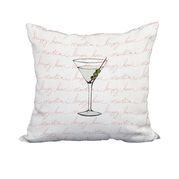20 x 20 Inch Martini Glass Text Fade Coral Geometric Print Decorative Polyester Throw Pillow with Linen Texture