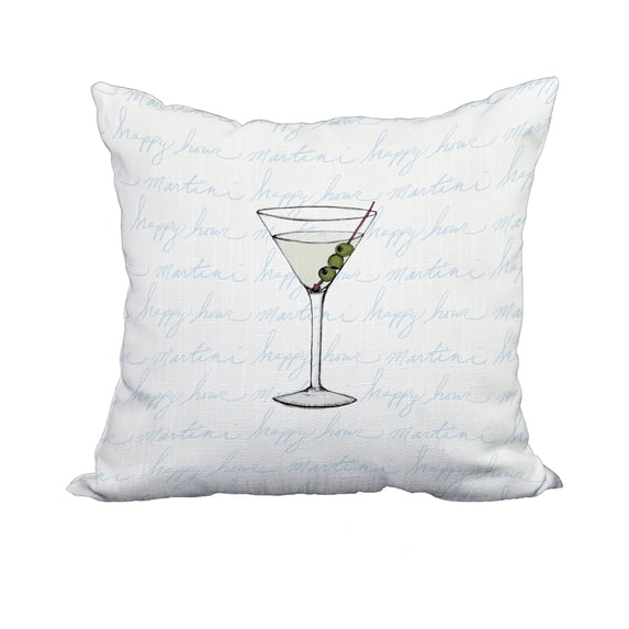 20 x 20 Inch Martini Glass Text Fade Pale Blue Geometric Print Decorative Polyester Throw Pillow with Linen Texture