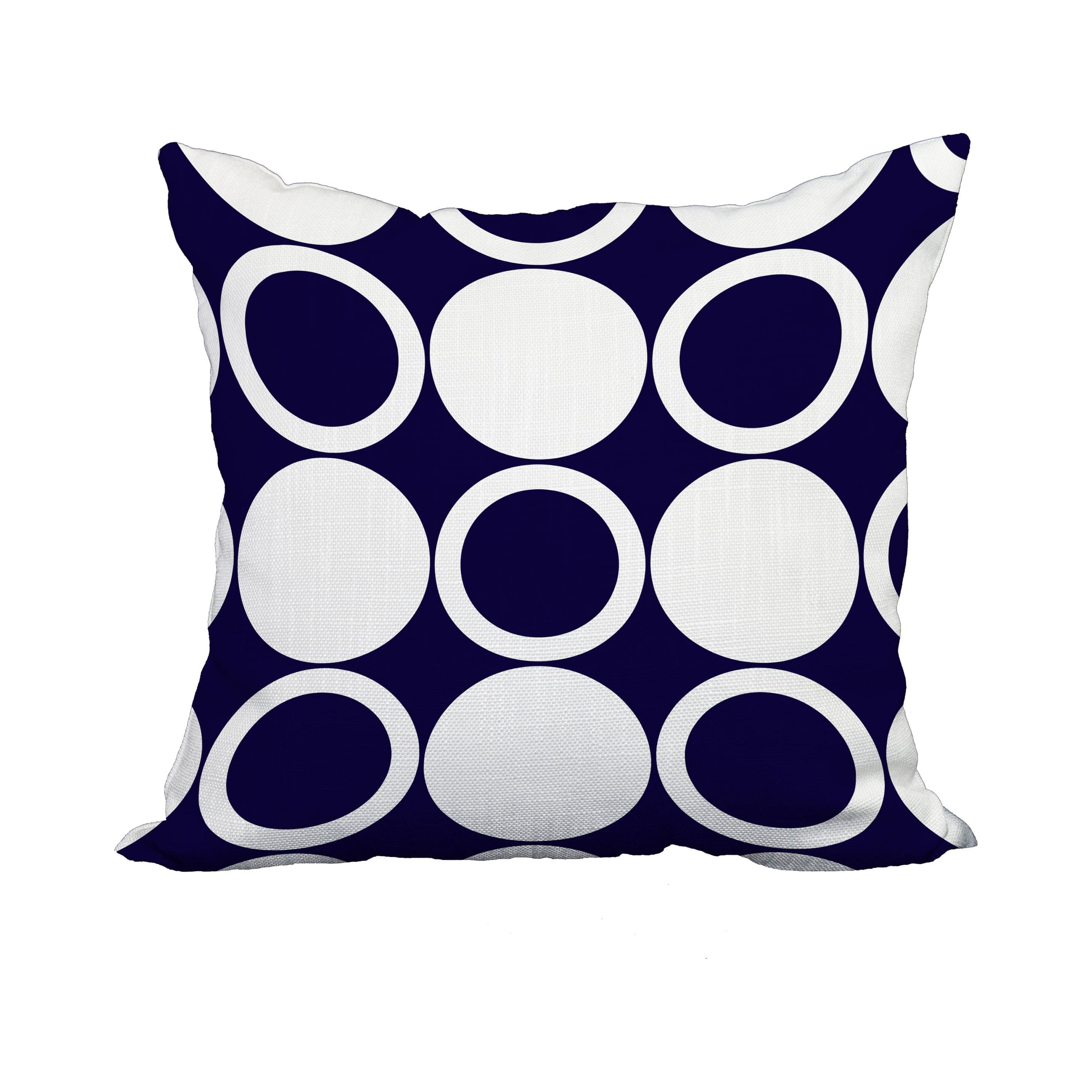 20 x 20 Inch Mod Circles Navy Blue Geometric Print Decorative Polyester Throw Pillow with Linen Texture