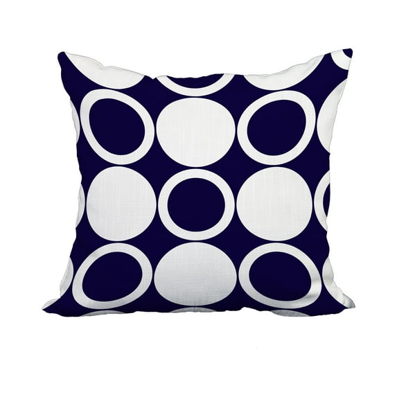 20 x 20 Inch Mod Circles Navy Blue Geometric Print Decorative Polyester Throw Pillow with Linen Texture