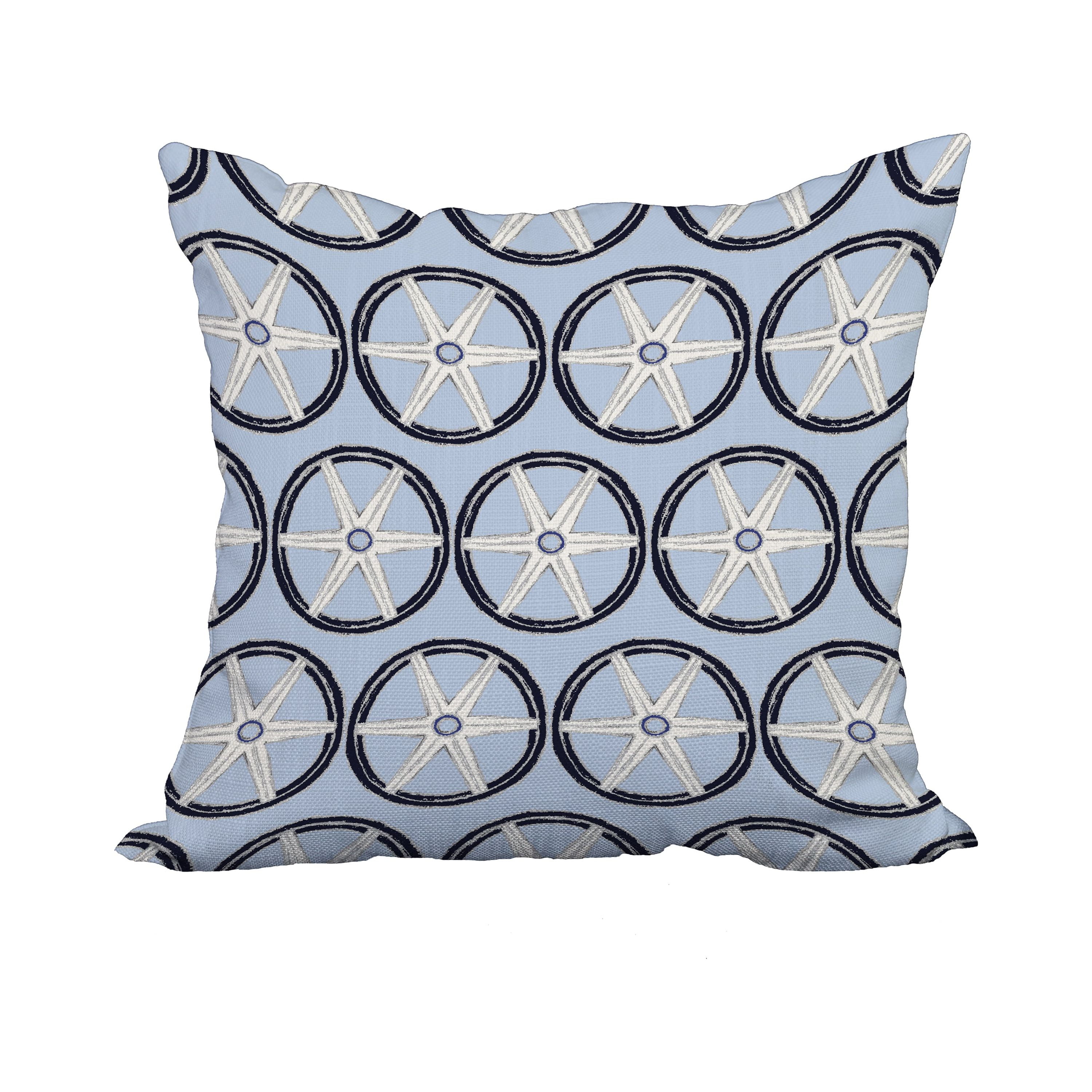 20 x 20 Inch Nautical Geo Lines Blue Geometric Print Decorative Polyester Throw Pillow with Linen Texture