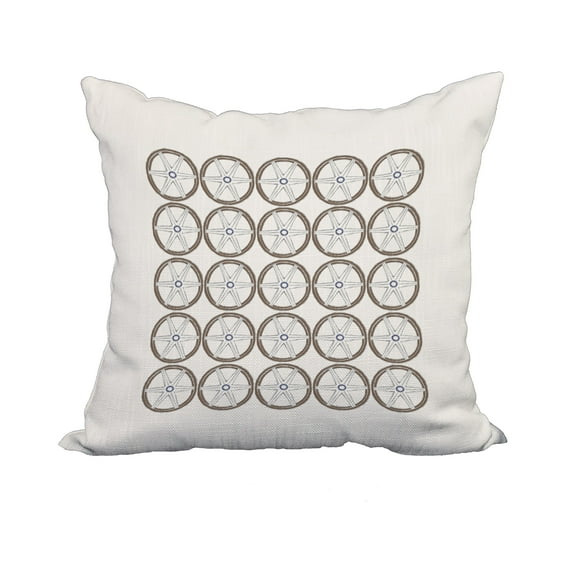 20 x 20 Inch Nautical Geo Square Ivory Geometric Print Decorative Polyester Throw Pillow with Linen Texture