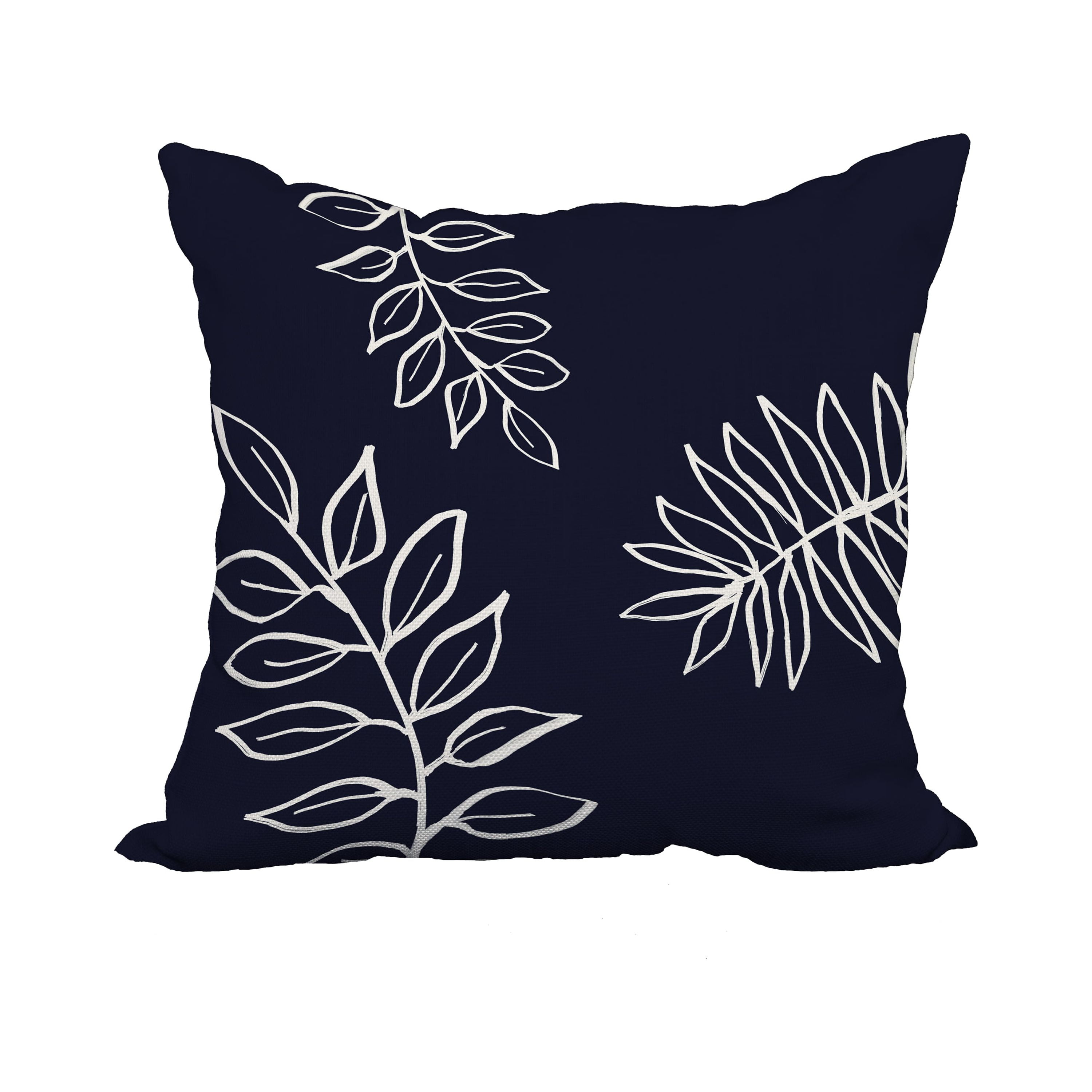 20 x 20 Inch Navy Blue Floral Print Decorative Polyester Throw Pillow with a Linen Texture