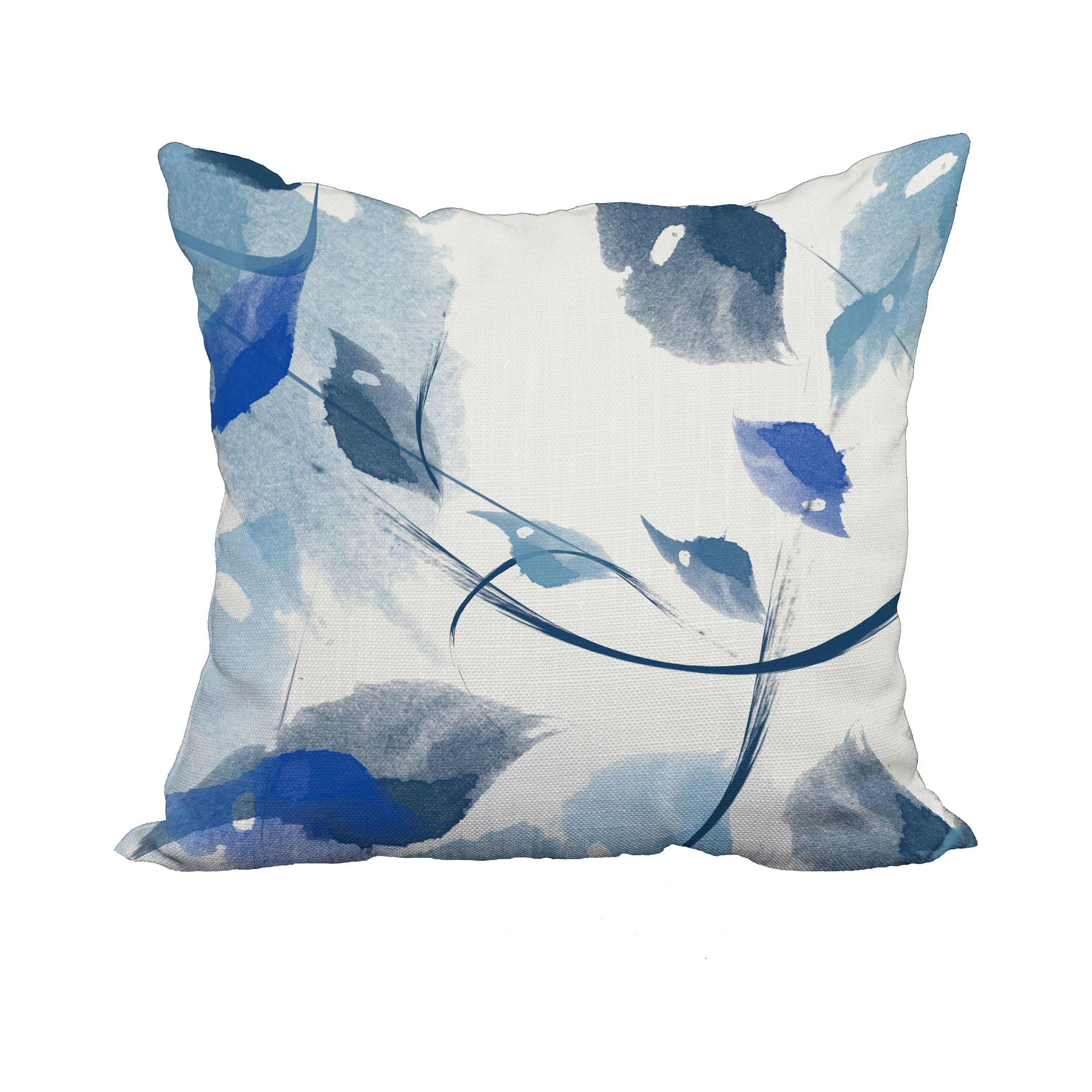 20 x 20 Inch Navy Blue Floral Print Decorative Polyester Throw Pillow with a Linen Texture