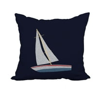 20 x 20 Inch Navy Blue Geometric Print Decorative Polyester Throw Pillow with a Linen Texture