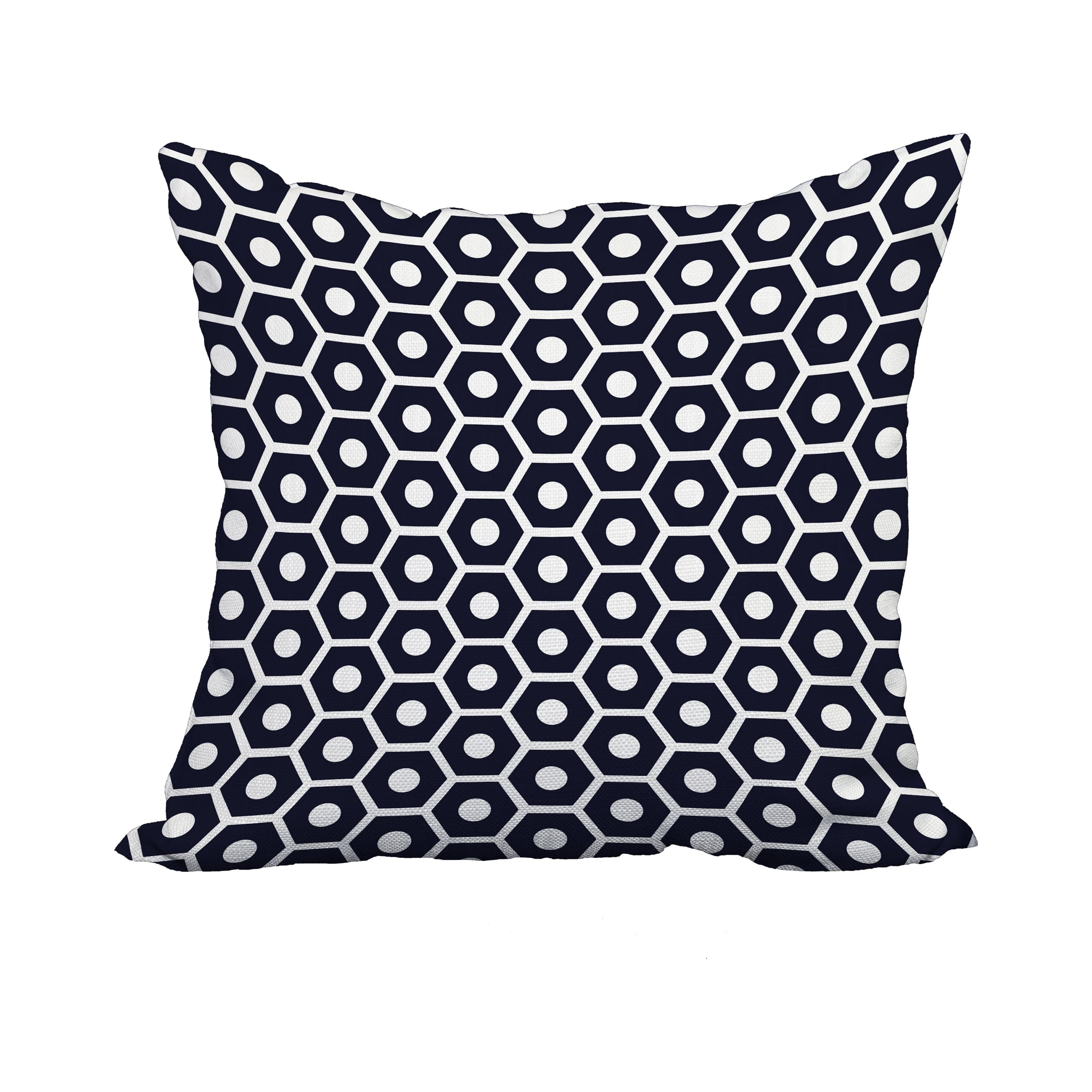 20 x 20 Inch Navy Blue Geometric Print Decorative Polyester Throw Pillow with a Linen Texture