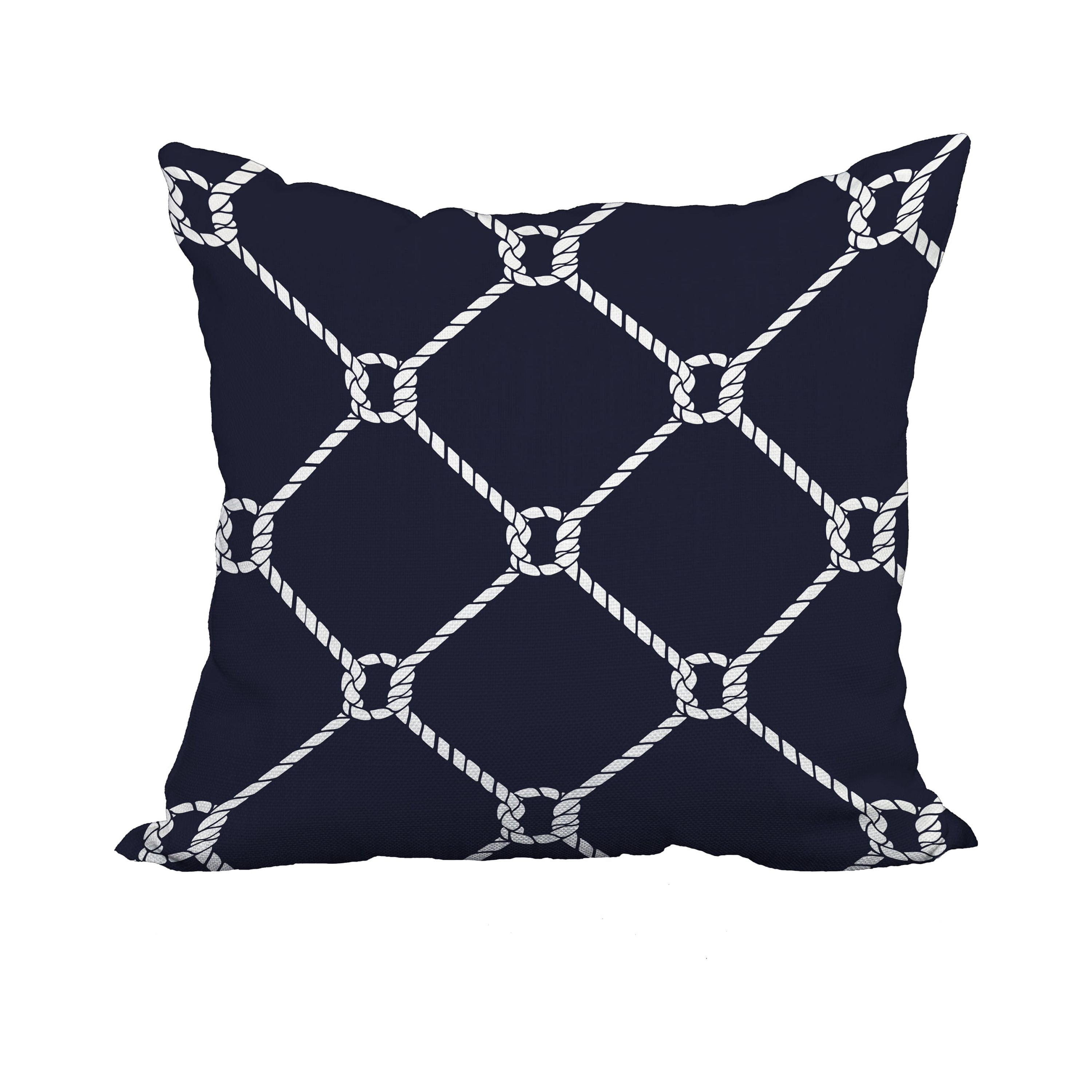 20 x 20 Inch Navy Blue Nautical Print Decorative Polyester Throw Pillow with a Linen Texture