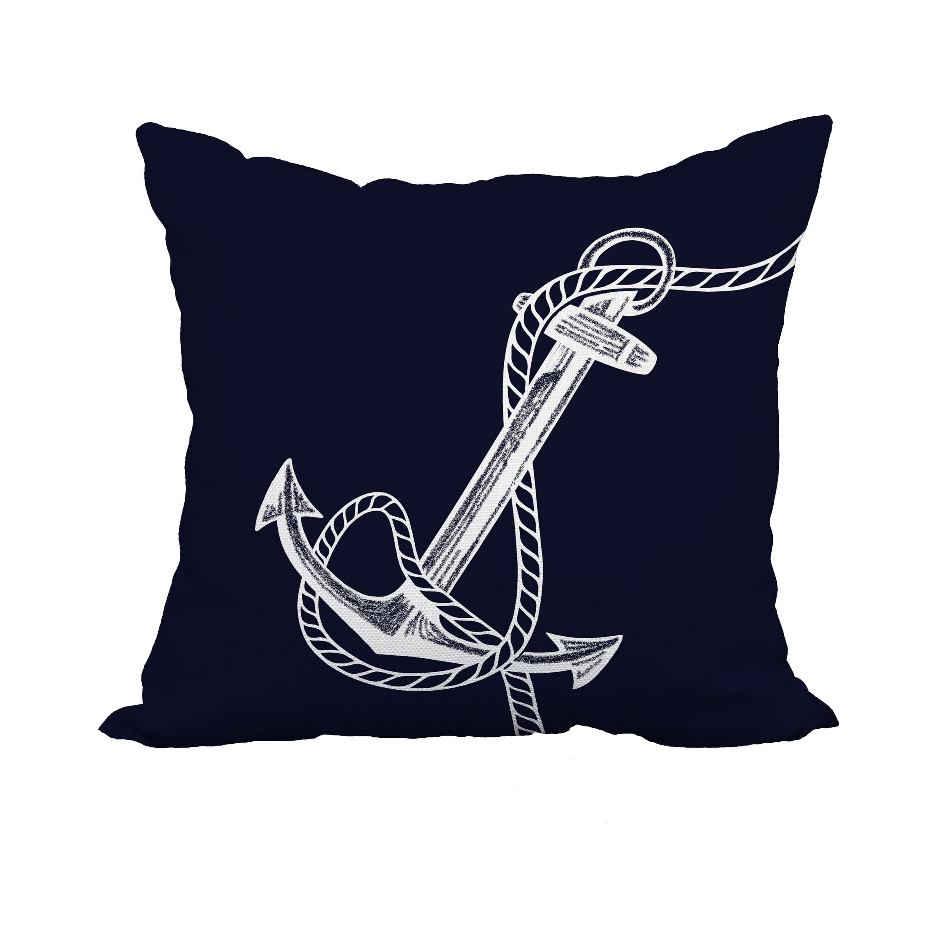 20 x 20 Inch Navy Blue Nautical Print Decorative Polyester Throw Pillow with a Linen Texture