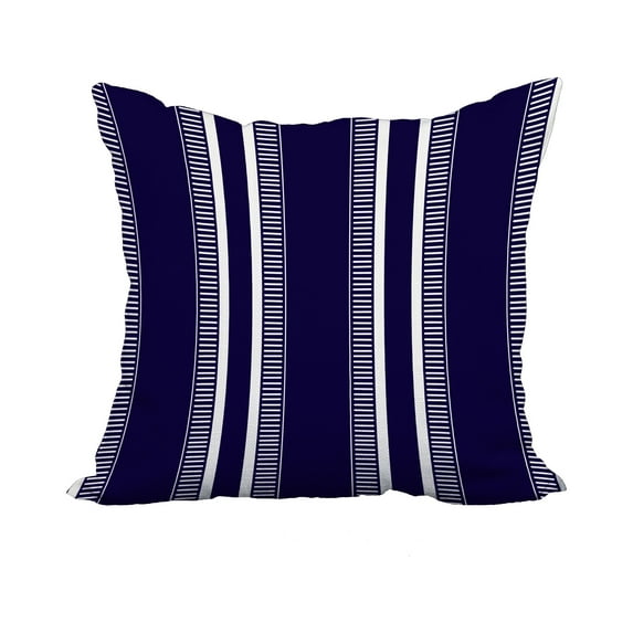 20 x 20 Inch Navy Blue Stripe Print Decorative Polyester Throw Pillow with a Linen Texture
