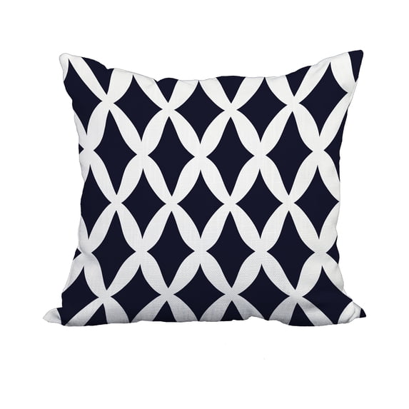 20 x 20 Inch Navy Blue Trellis Print Decorative Polyester Throw Pillow with a Linen Texture