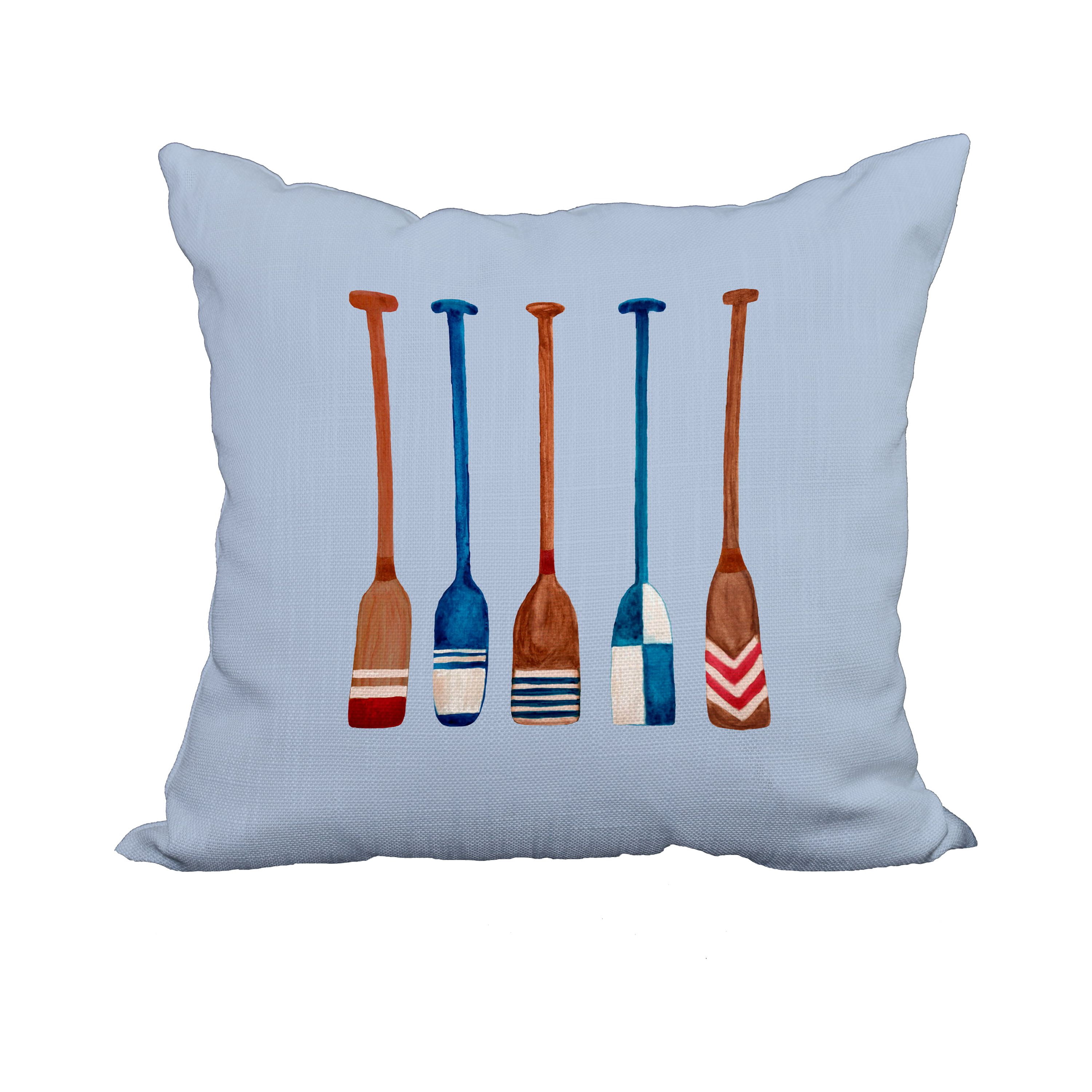 20 x 20 Inch Oar Multi Painted Blue Geometric Print Decorative Polyester Throw Pillow with Linen Texture