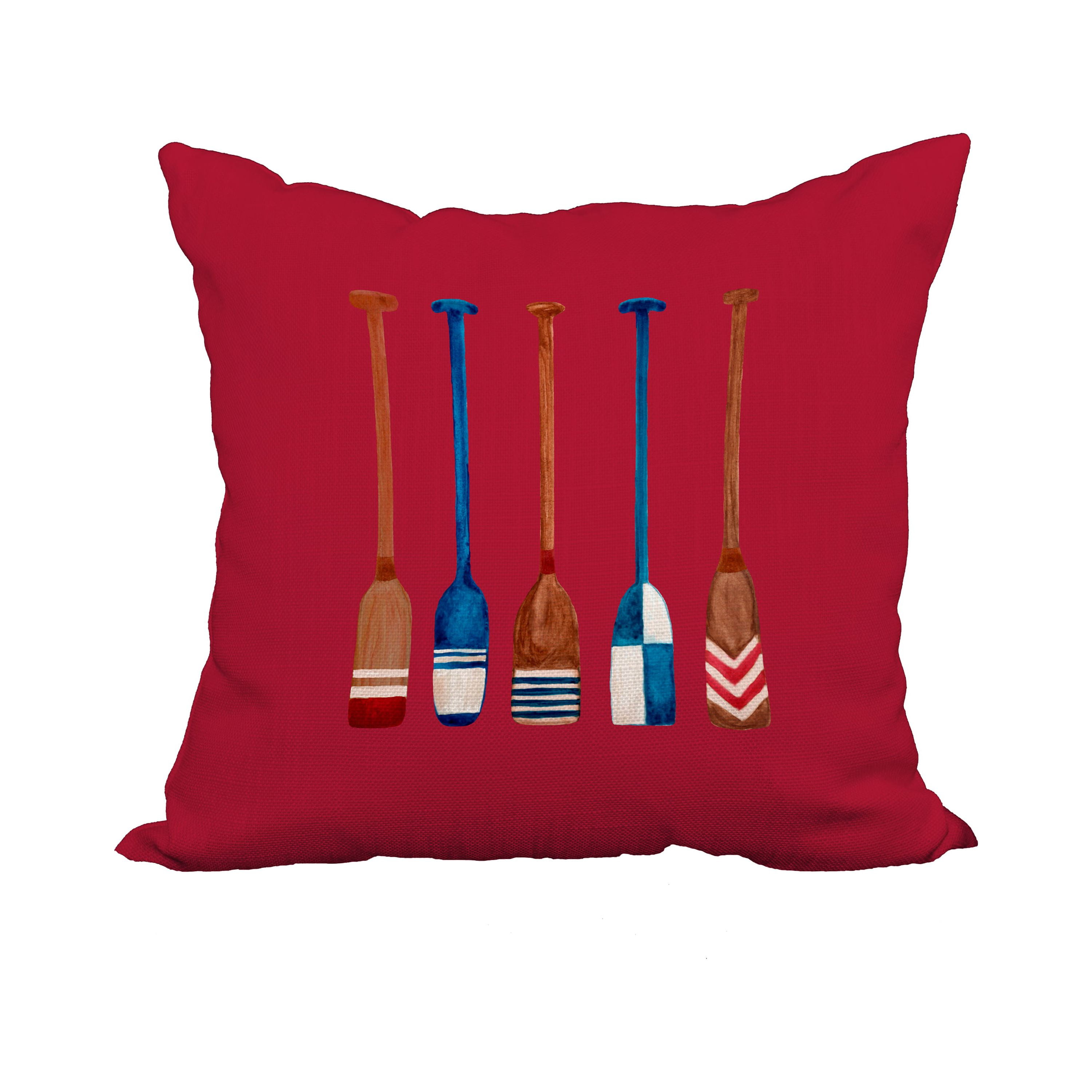 20 x 20 Inch Oar Multi Painted Red Geometric Print Decorative Polyester Throw Pillow with Linen Texture