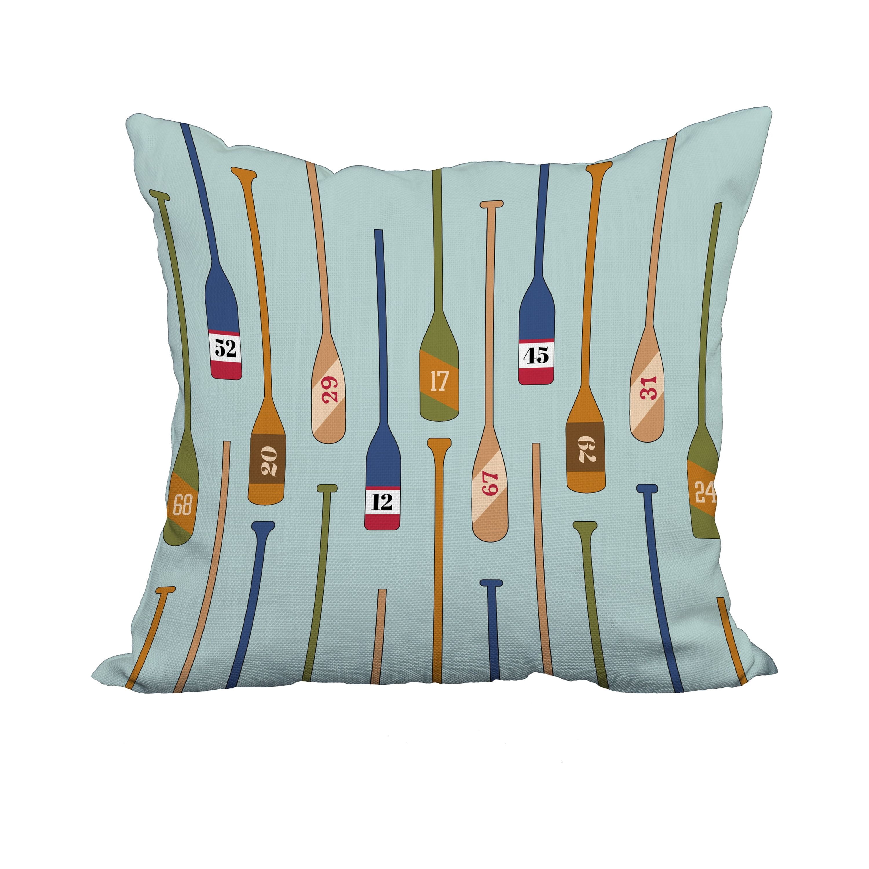 20 x 20 Inch Oar Numbers Aqua Geometric Print Decorative Polyester Throw Pillow with Linen Texture