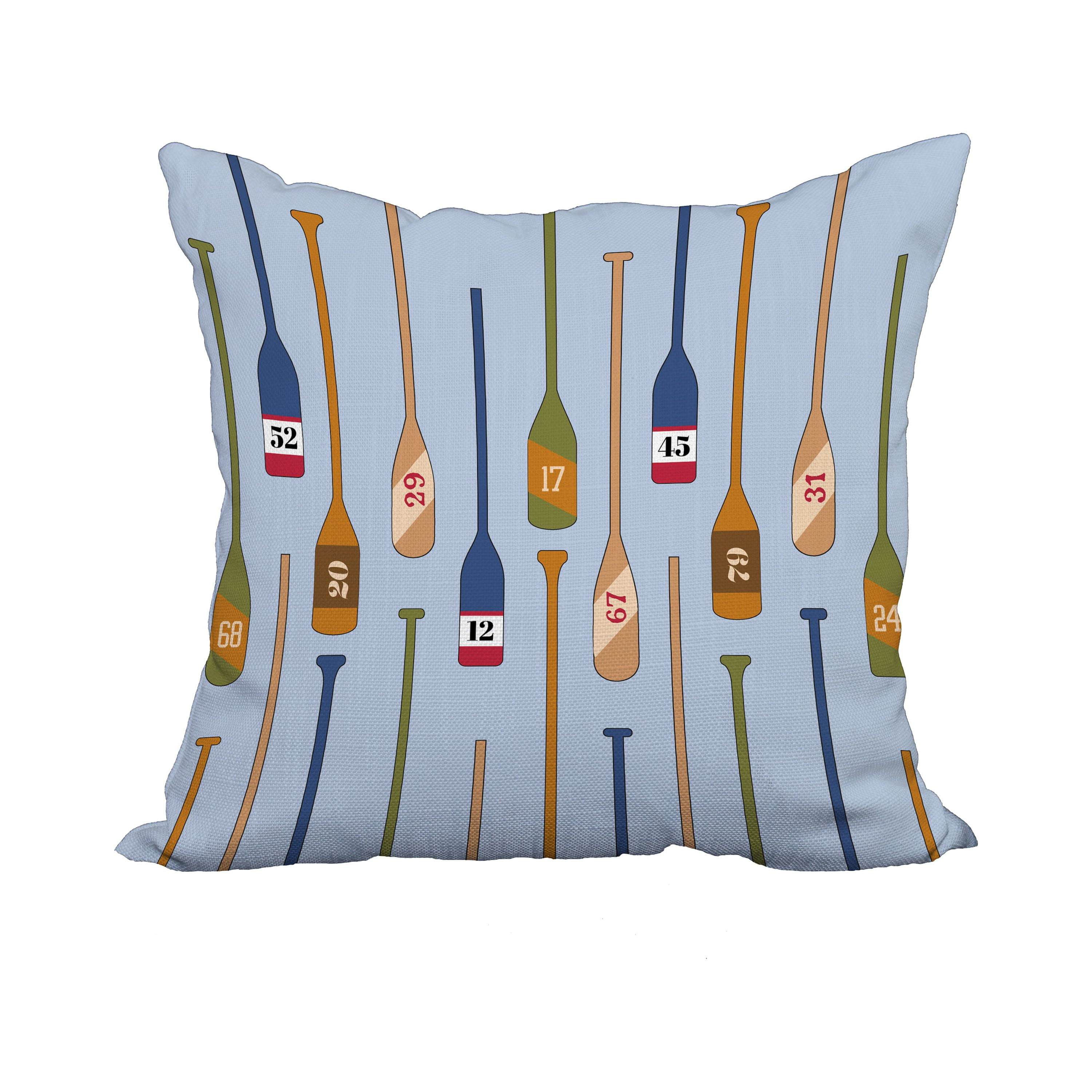 20 x 20 Inch Oar Numbers Blue Geometric Print Decorative Polyester Throw Pillow with Linen Texture
