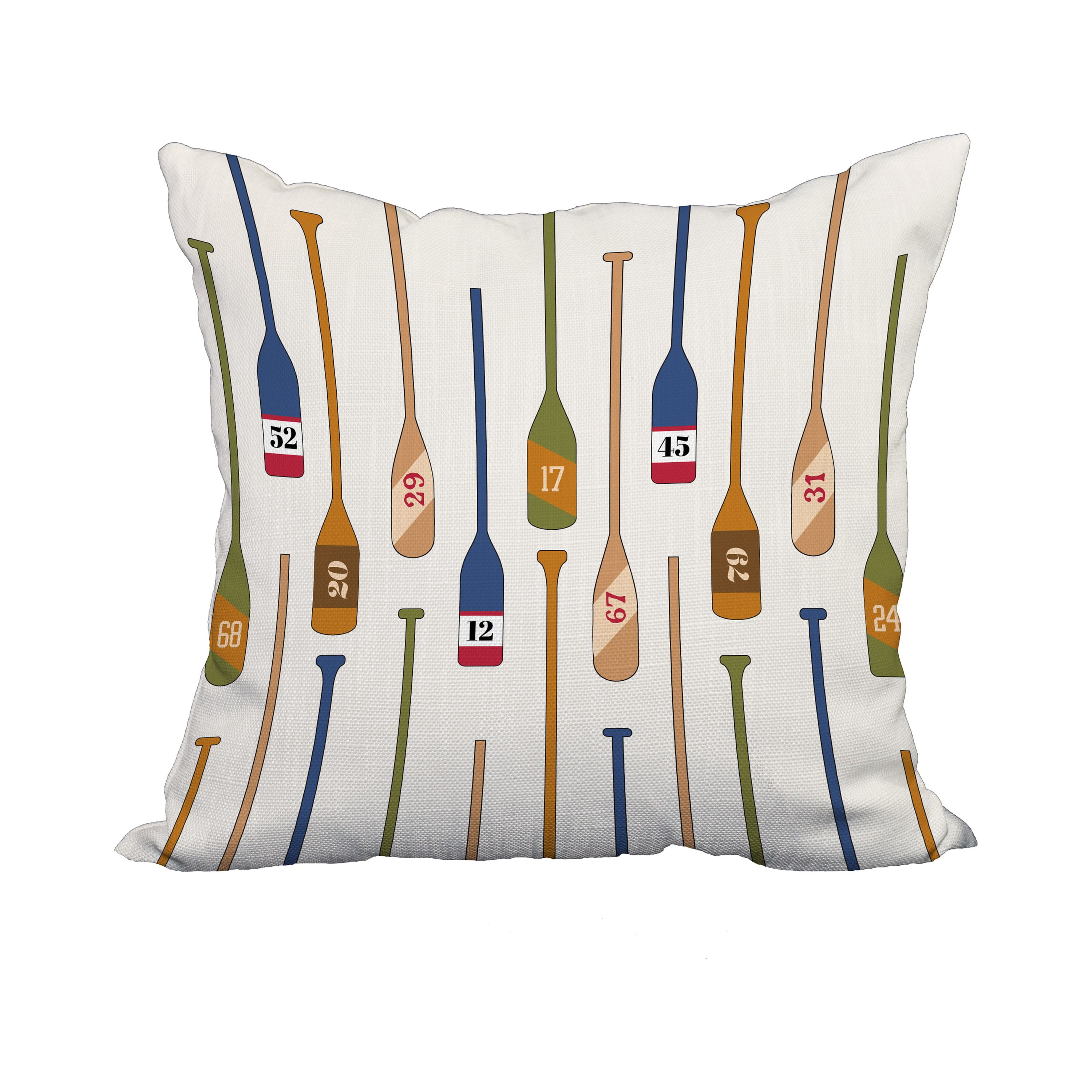 20 x 20 Inch Oar Numbers Ivory Geometric Print Decorative Polyester Throw Pillow with Linen Texture