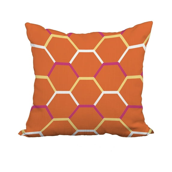 20 x 20 Inch Orange Geometric Print Decorative Polyester Throw Pillow with a Linen Texture