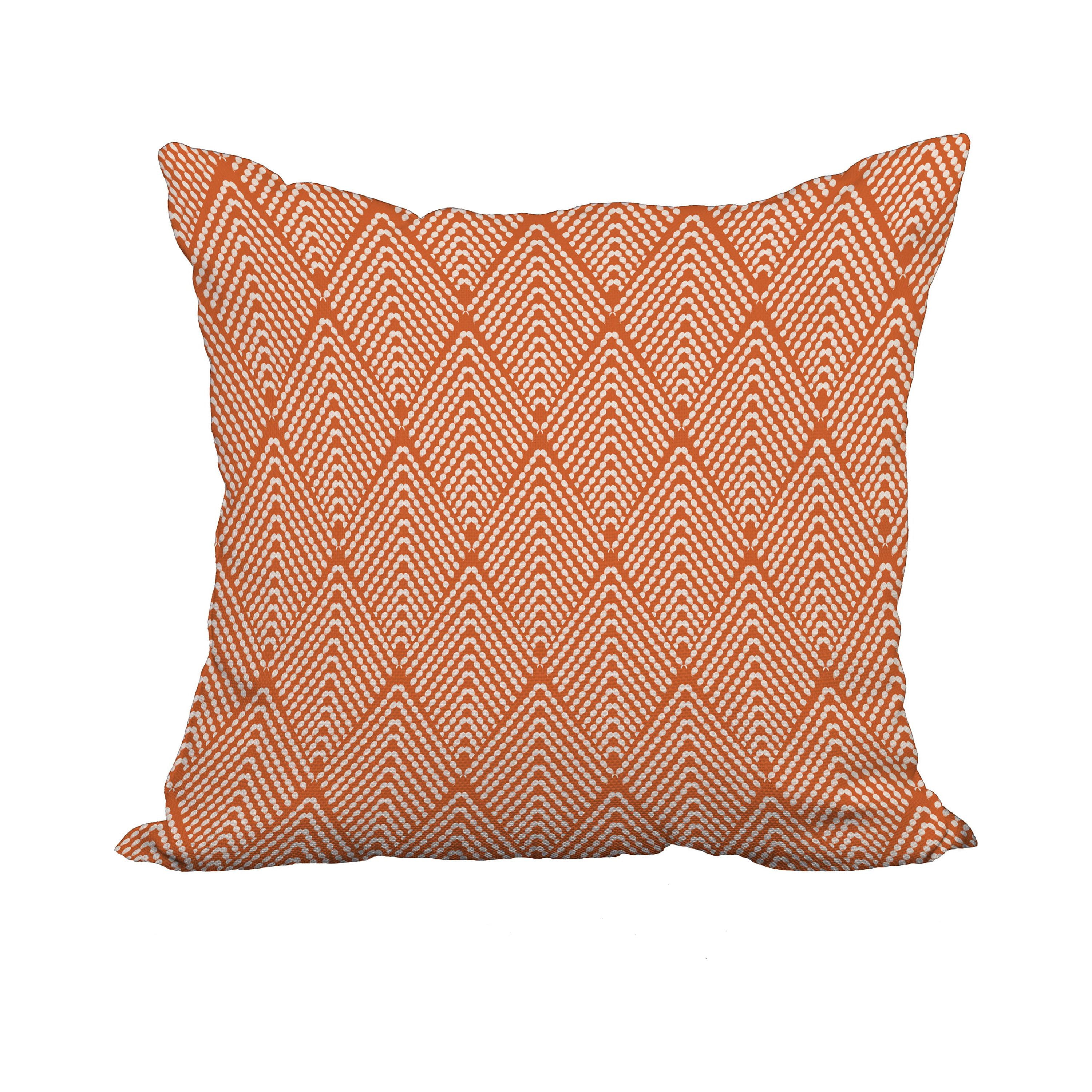 20 x 20 Inch Orange Geometric Print Decorative Polyester Throw Pillow with a Linen Texture