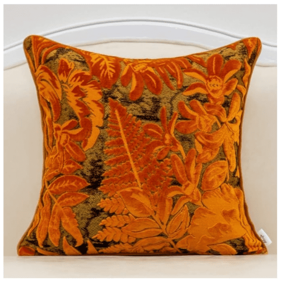 20 x 20 Inch Orange Square Maple Leaf Pillow Embroidery Cut Velvet Cushion Case Luxury Lumbar Throw Pillow Cover ative Pillow for Couch Sofa Living Room Bedroom Car