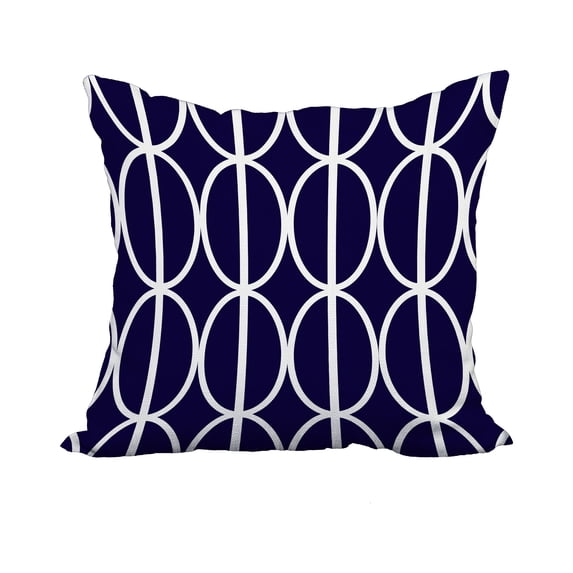 20 x 20 Inch Ovals Go 'Round Navy Blue Geometric Print Decorative Polyester Throw Pillow with Linen Texture