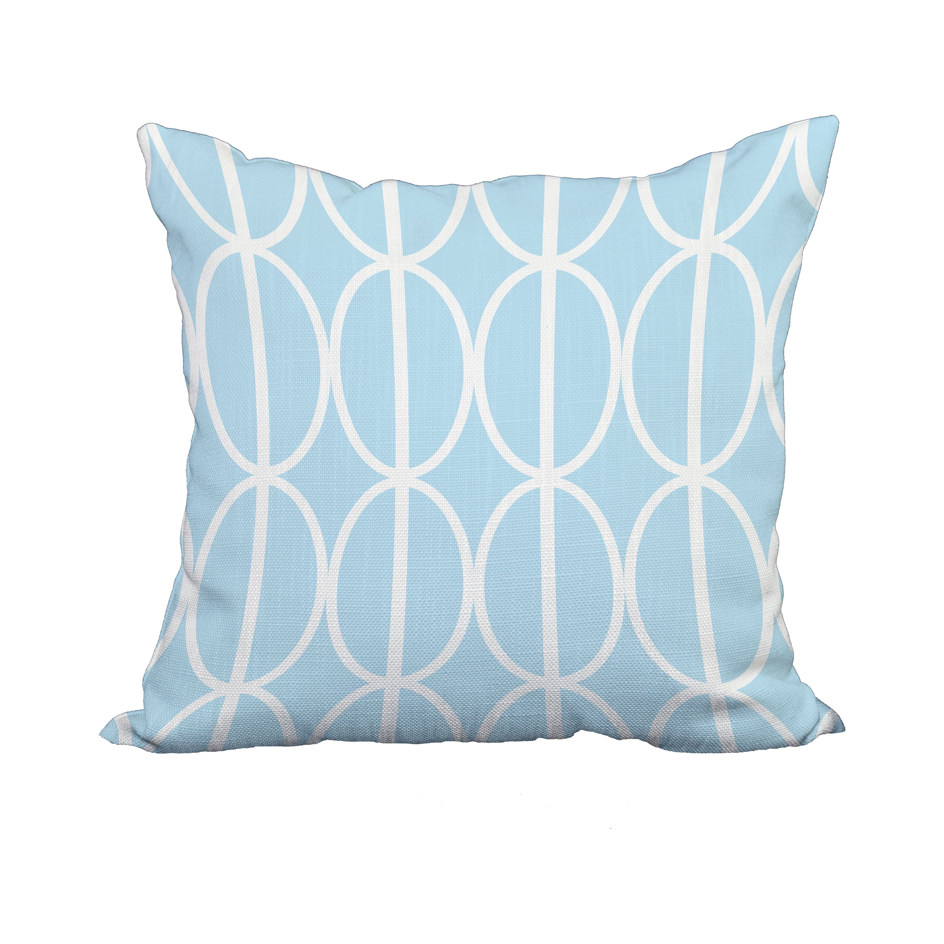 20 x 20 Inch Ovals Go 'Round Pale Blue Geometric Print Decorative Polyester Throw Pillow with Linen Texture