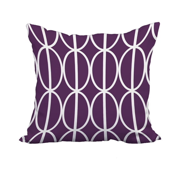 20 x 20 Inch Ovals Go 'Round Purple Geometric Print Decorative Polyester Throw Pillow with Linen Texture