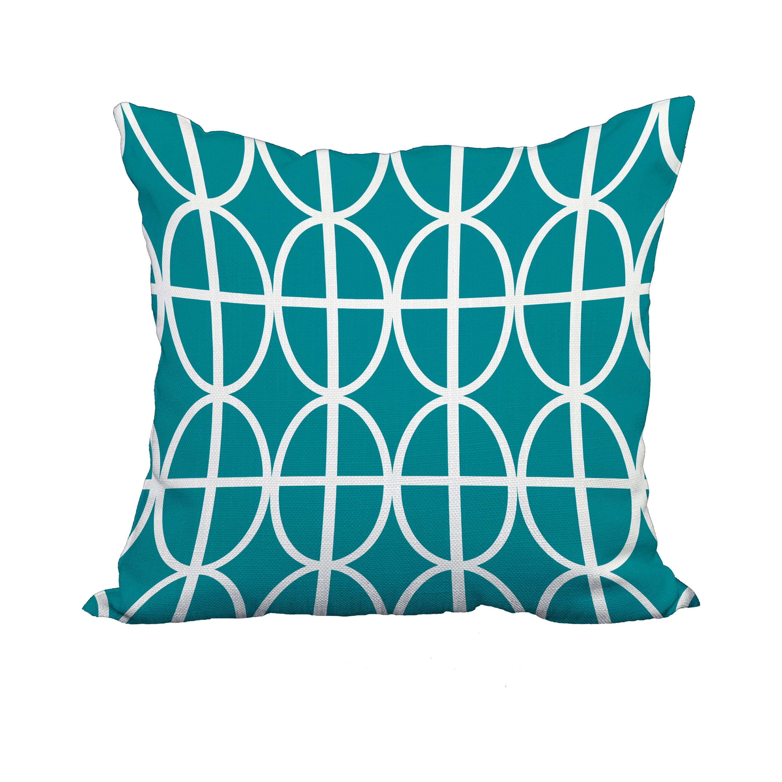 20 x 20 Inch Ovals and Stripes Blue Geometric Print Decorative Polyester Throw Pillow with Linen Texture