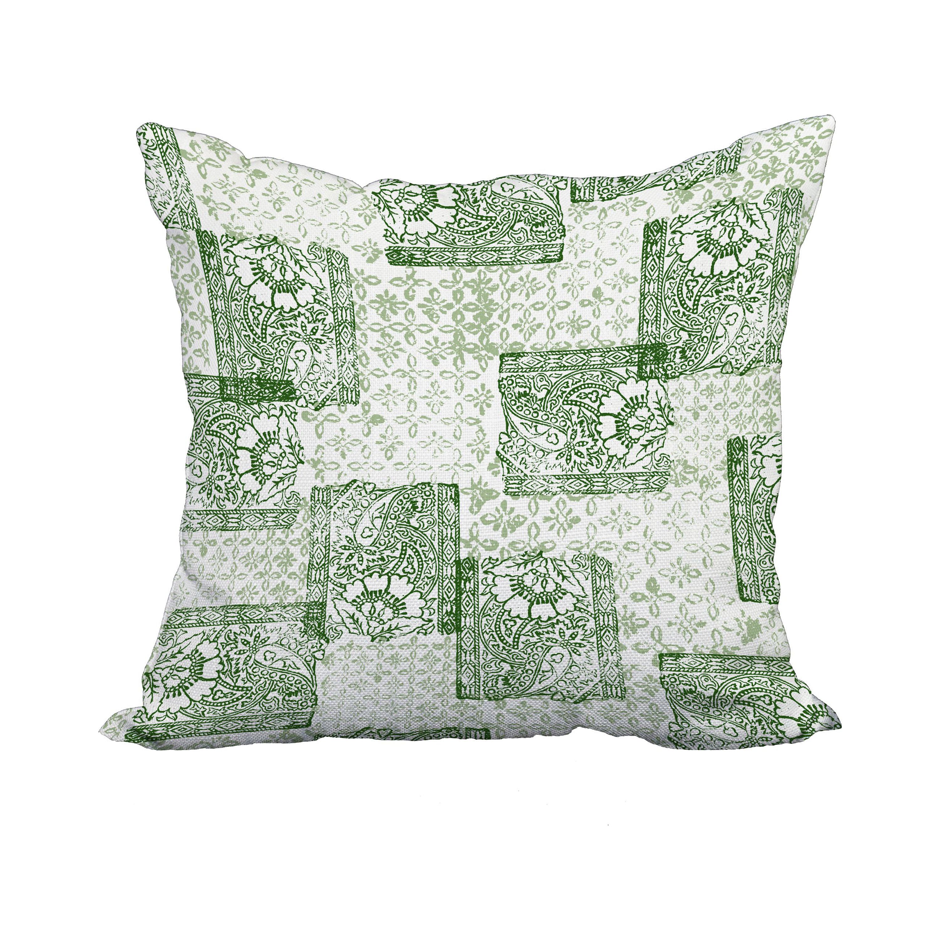20 x 20 Inch Patches Green Geometric Print Decorative Polyester Throw Pillow with Linen Texture
