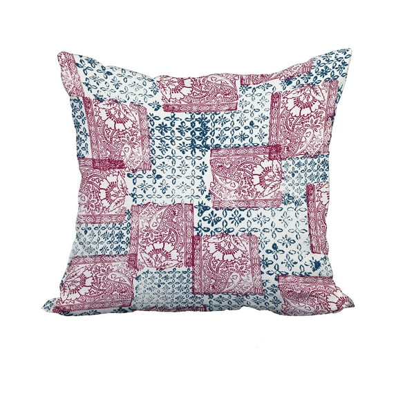 20 x 20 Inch Patches Maroon Geometric Print Decorative Polyester Throw Pillow with Linen Texture