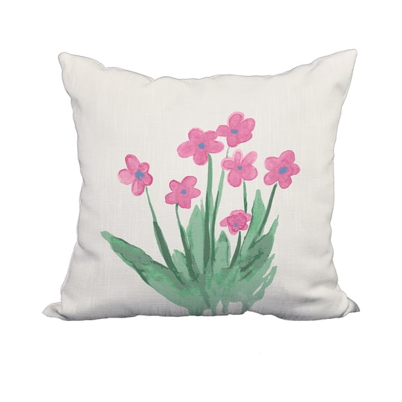 20 x 20 Inch Pretty Little Flower Pink Floral Print Decorative Polyester Throw Pillow with Linen Texture