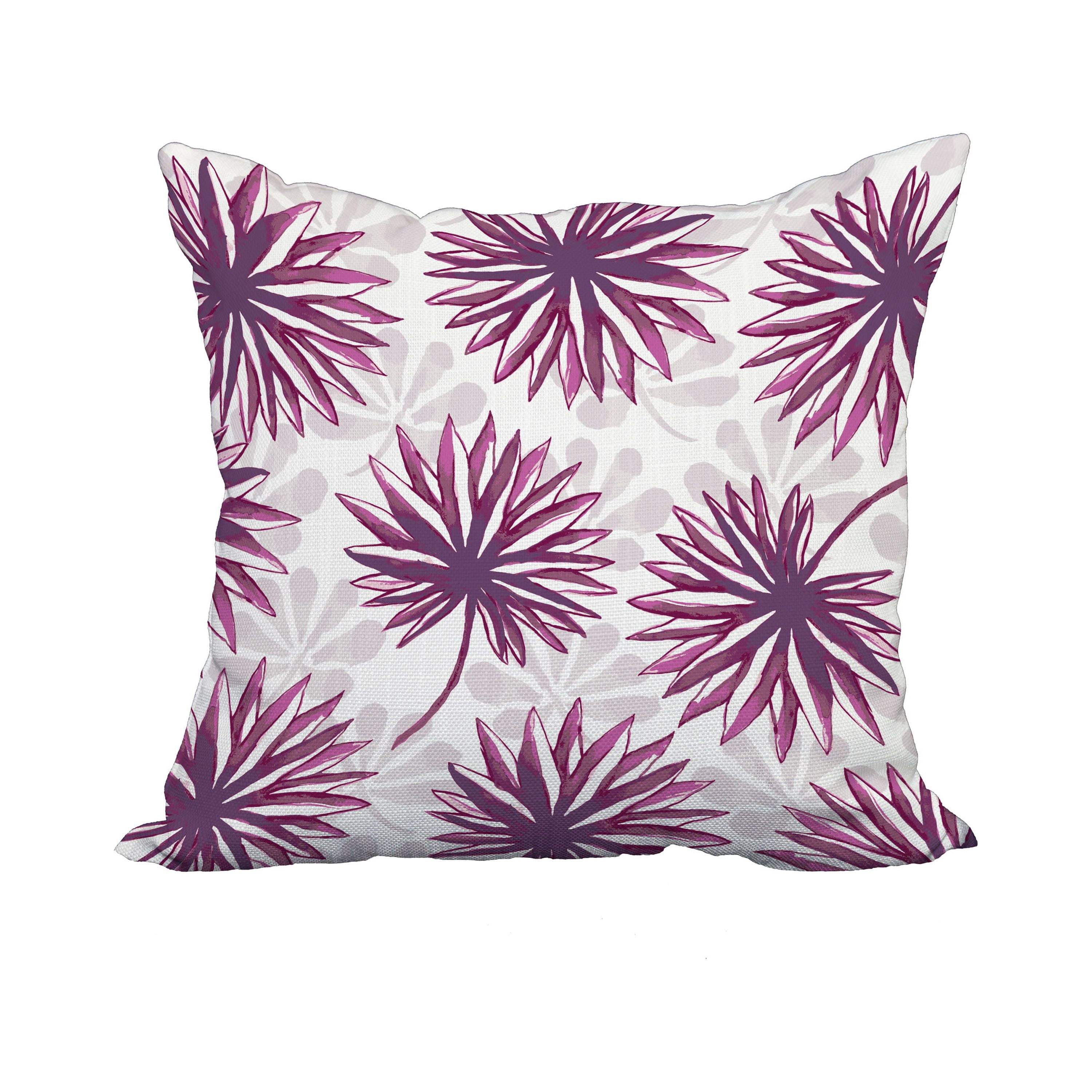 20 x 20 Inch Purple Floral Print Decorative Polyester Throw Pillow with a Linen Texture