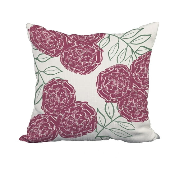 20 x 20 Inch Purple Floral Print Decorative Polyester Throw Pillow with a Linen Texture
