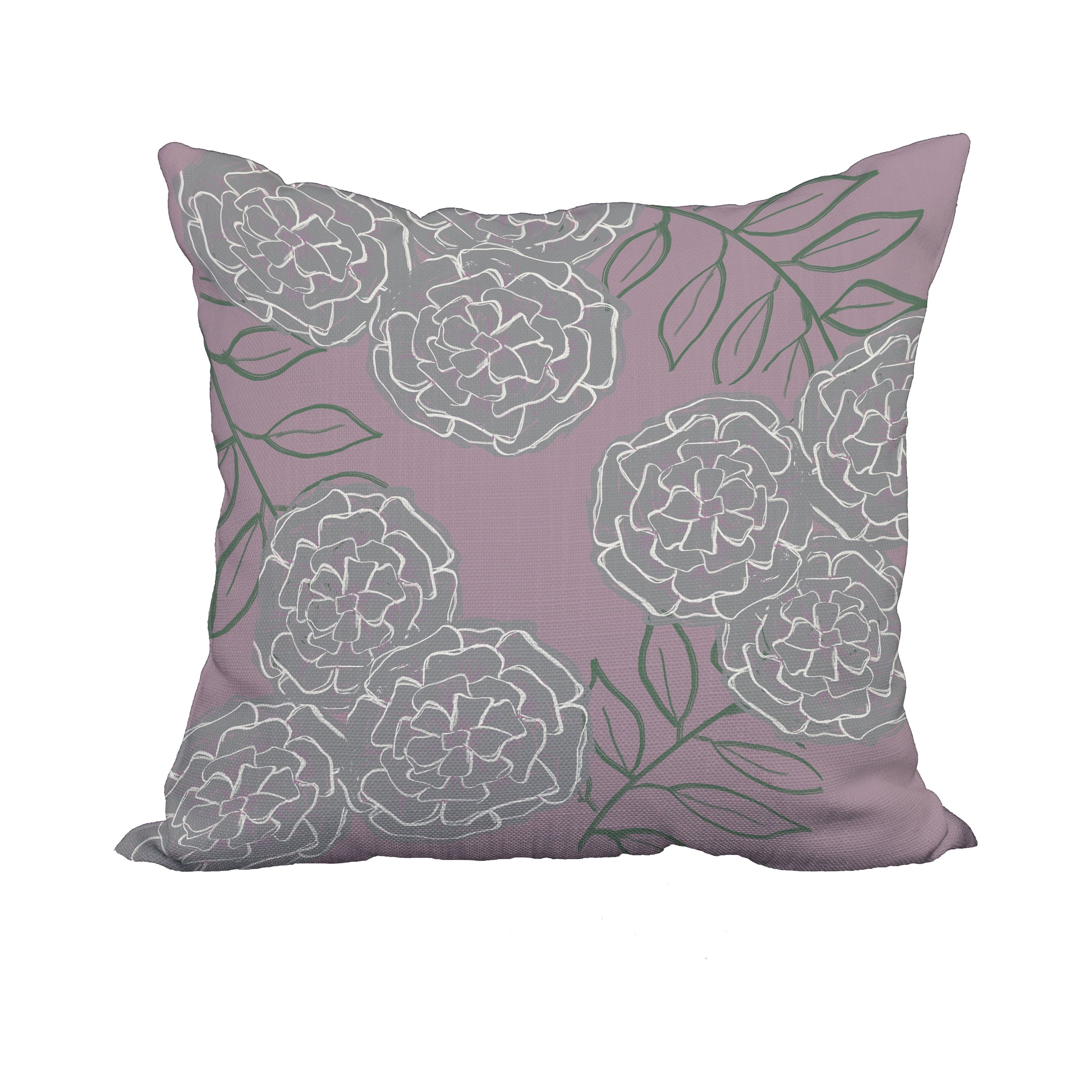 20 x 20 Inch Purple Floral Print Decorative Polyester Throw Pillow with a Linen Texture