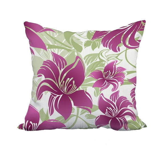 20 x 20 Inch Purple Floral Print Decorative Polyester Throw Pillow with a Linen Texture