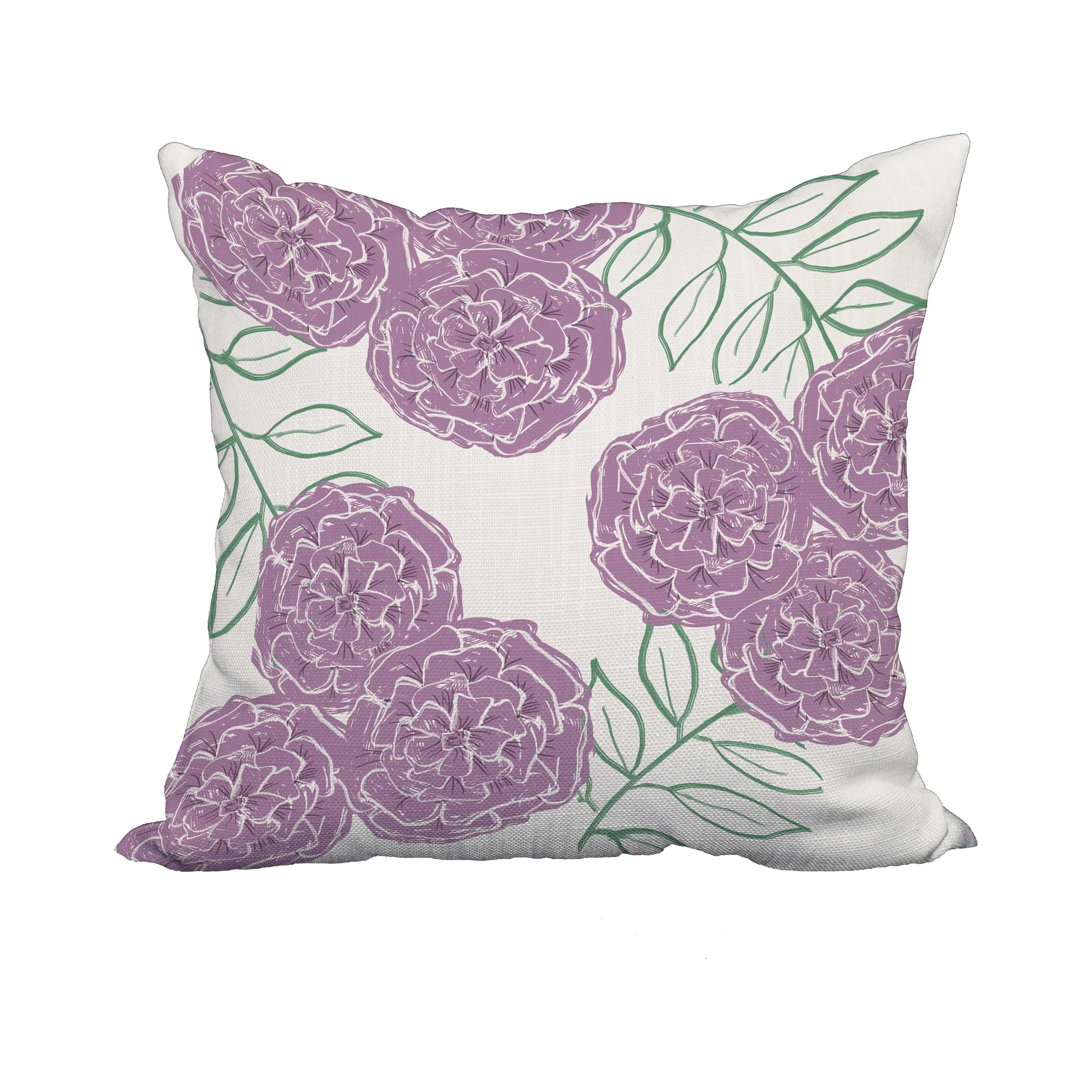 20 x 20 Inch Purple Floral Print Decorative Polyester Throw Pillow with a Linen Texture