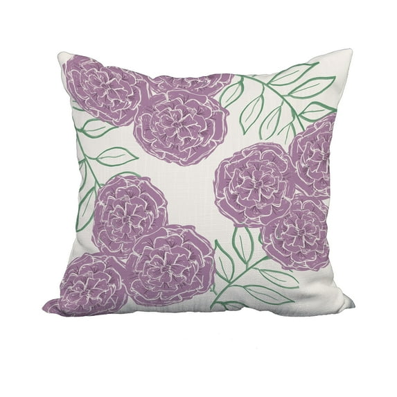 20 x 20 Inch Purple Floral Print Decorative Polyester Throw Pillow with a Linen Texture